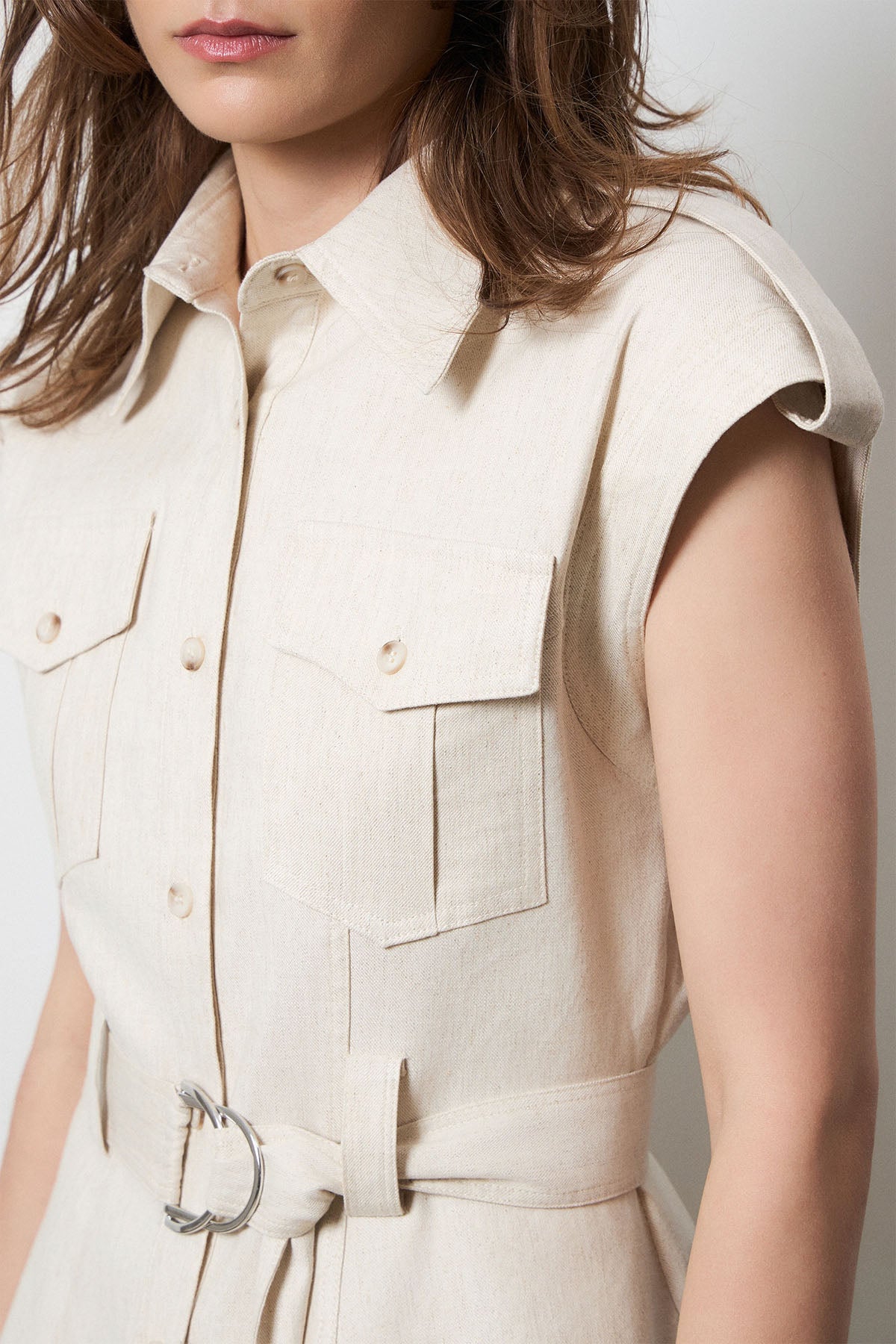 Bsb Relaxed Fit Kemerli Keten Safari Gömlek