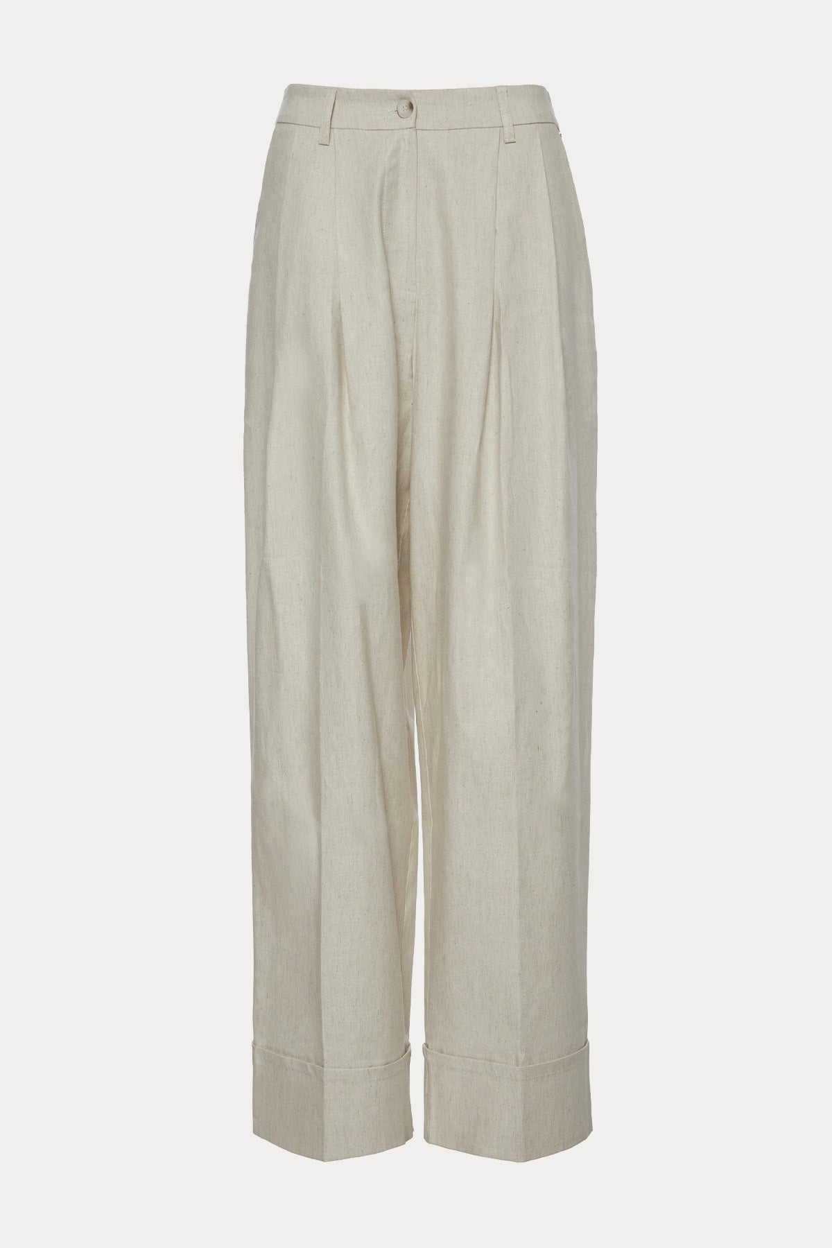 Bsb Relaxed Fit Çift Pile Kalın Duble Paça Keten Pantolon