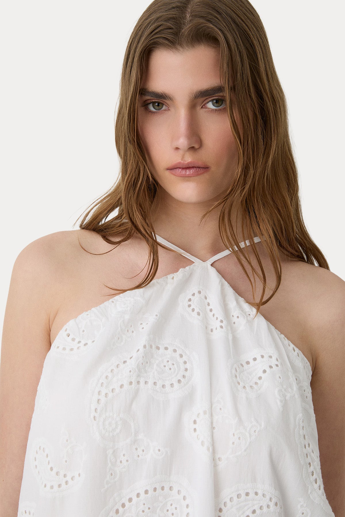 Bsb Halter Yaka Lazer Nakışlı Mini Elbise