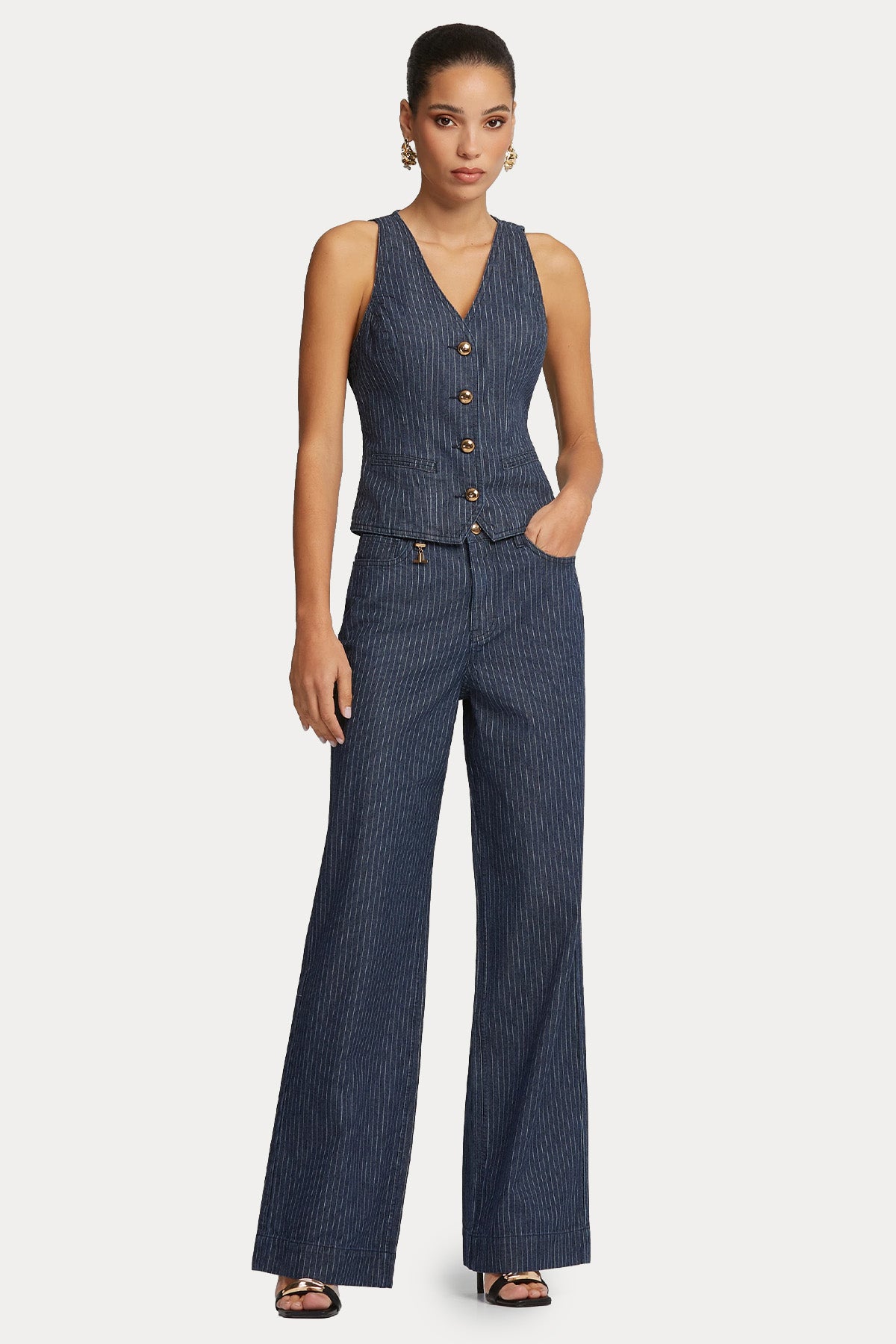 Lynne Çizgili Flare Yüksek Bel Jeans