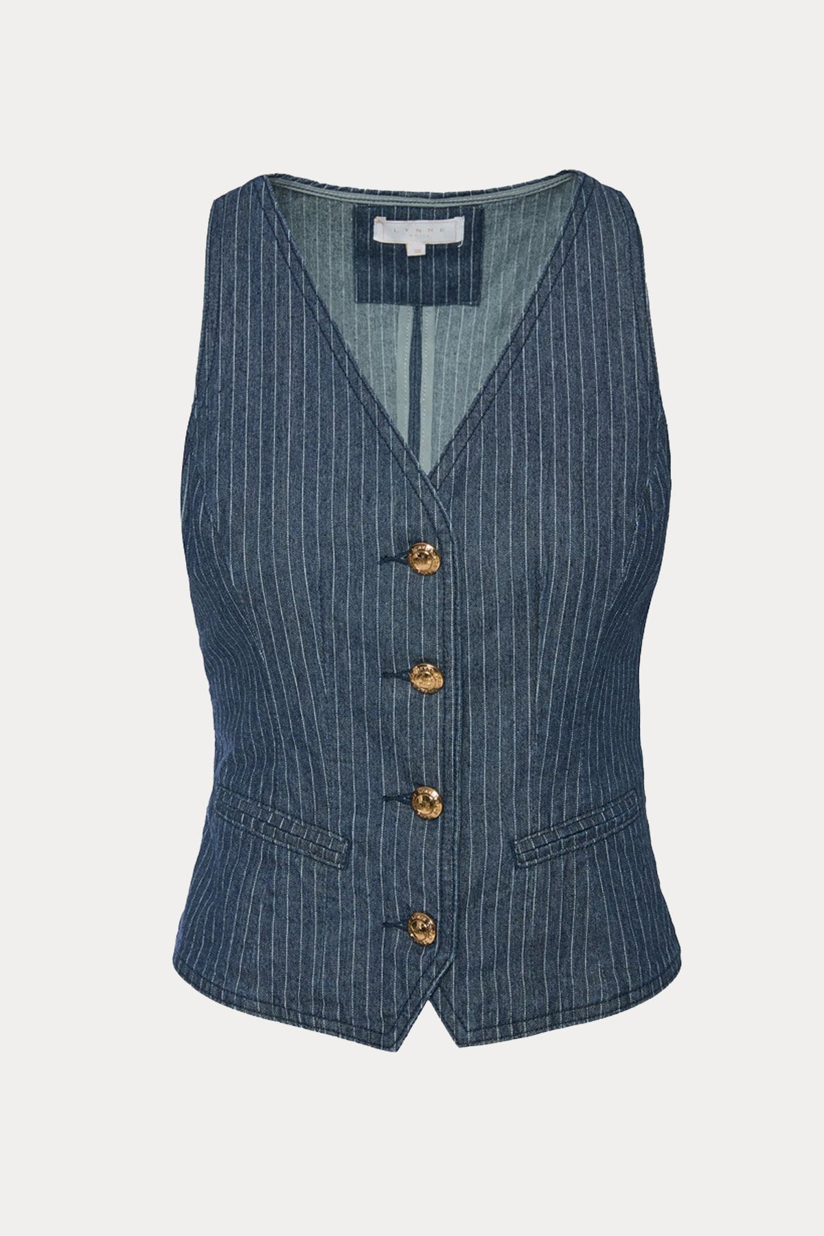 Lynne Slim Fit Çizgili Streç Denim Yelek