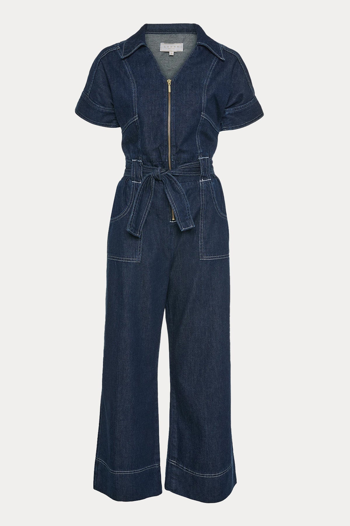 Lynne Fermuarlı Kemerli Denim Tulum