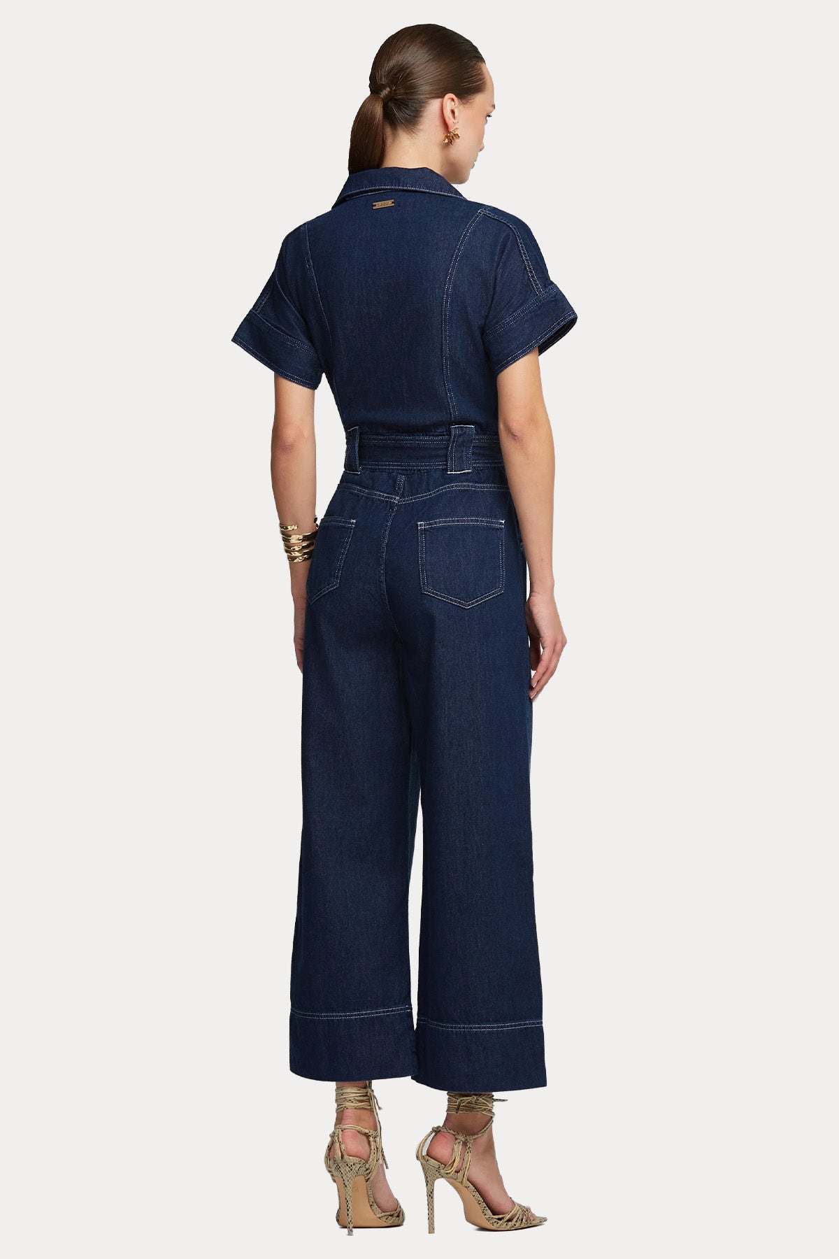 Lynne Fermuarlı Kemerli Denim Tulum-Tulum-Libas