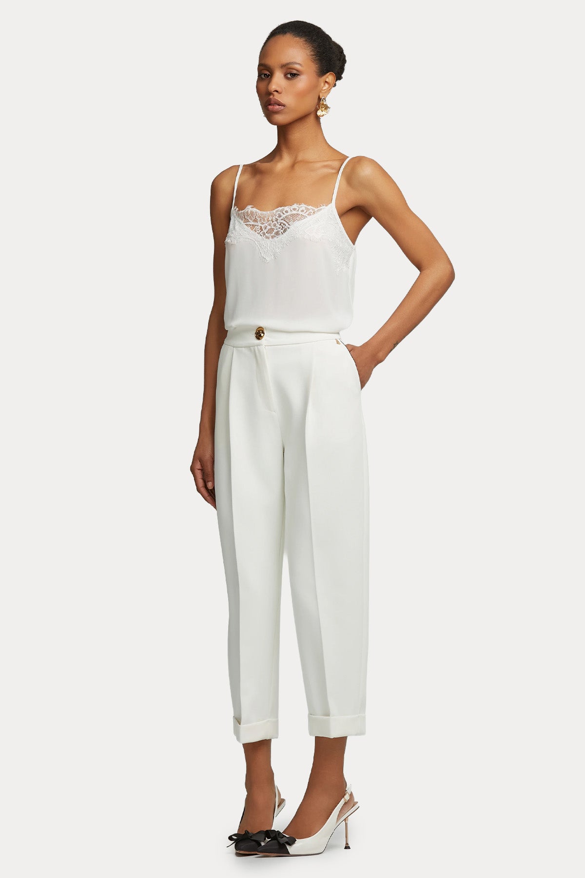 Lynne Straight Fit Duble Paça Tek Pile Streç Krep Pantolon