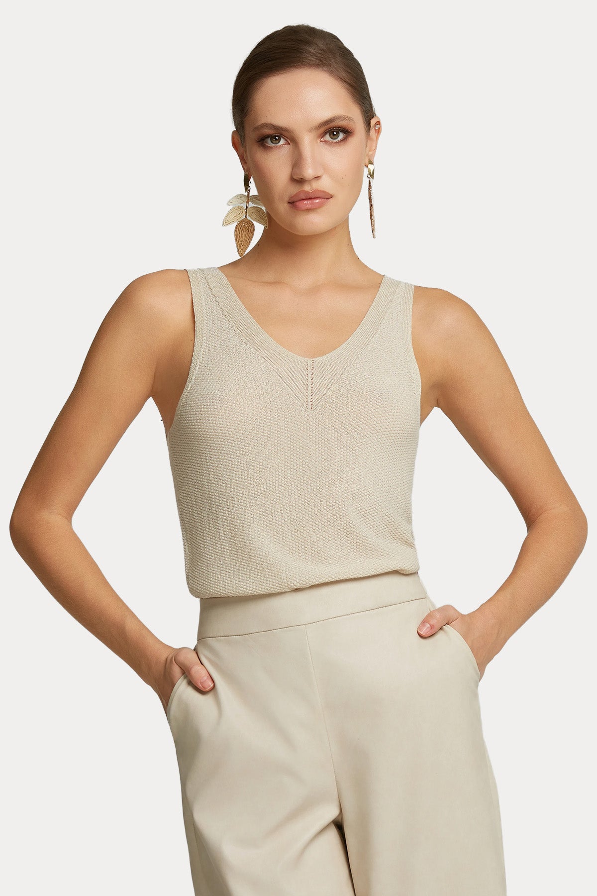 Lynne Regular Fit V Yaka İnce Örgü Bluz