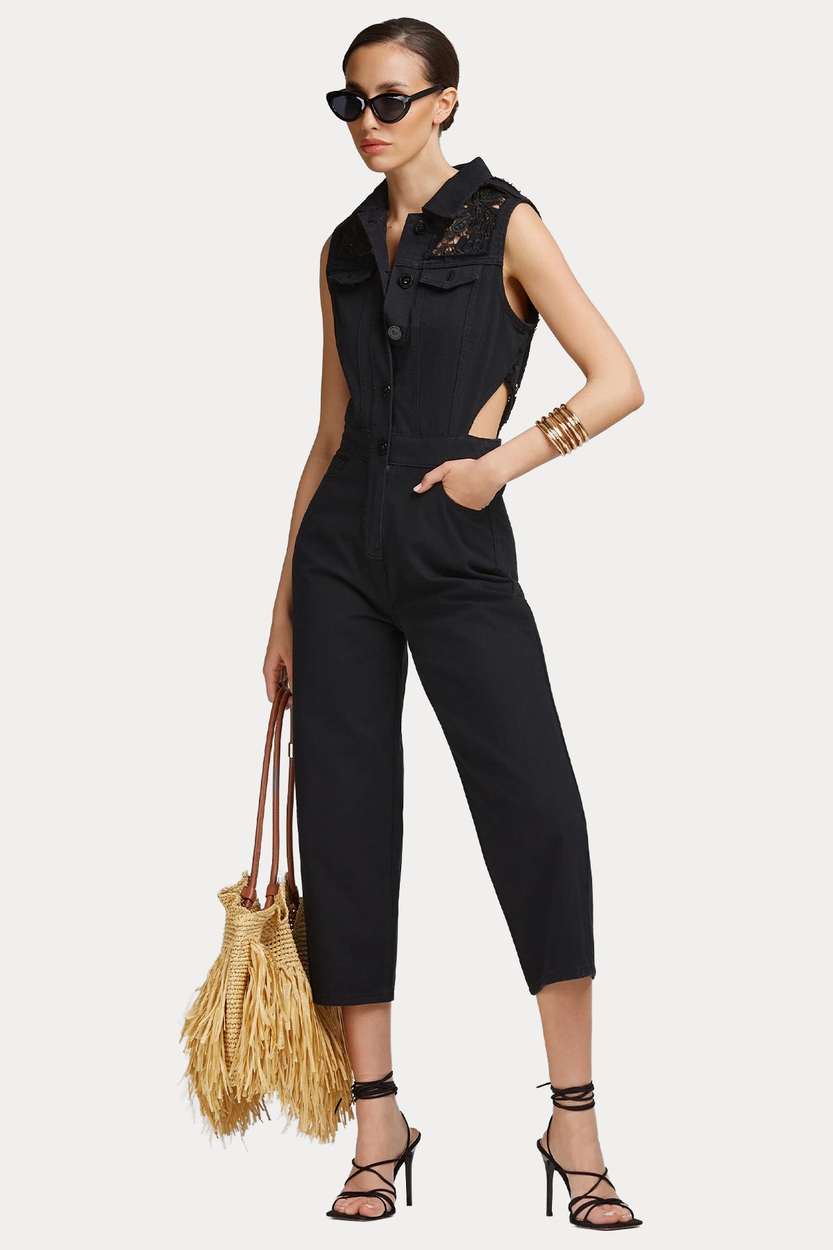 Lynne Regular Fit Nakış Detaylı Denim Tulum