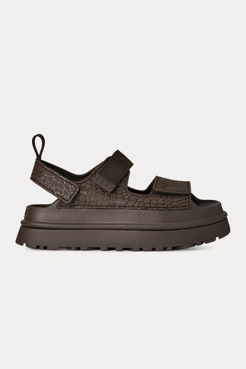 Ugg Dense Smoke GoldenGlow Embossed Krokodil Desen Cırt Cırt Bantlı Sandalet-Sandalet-Libas