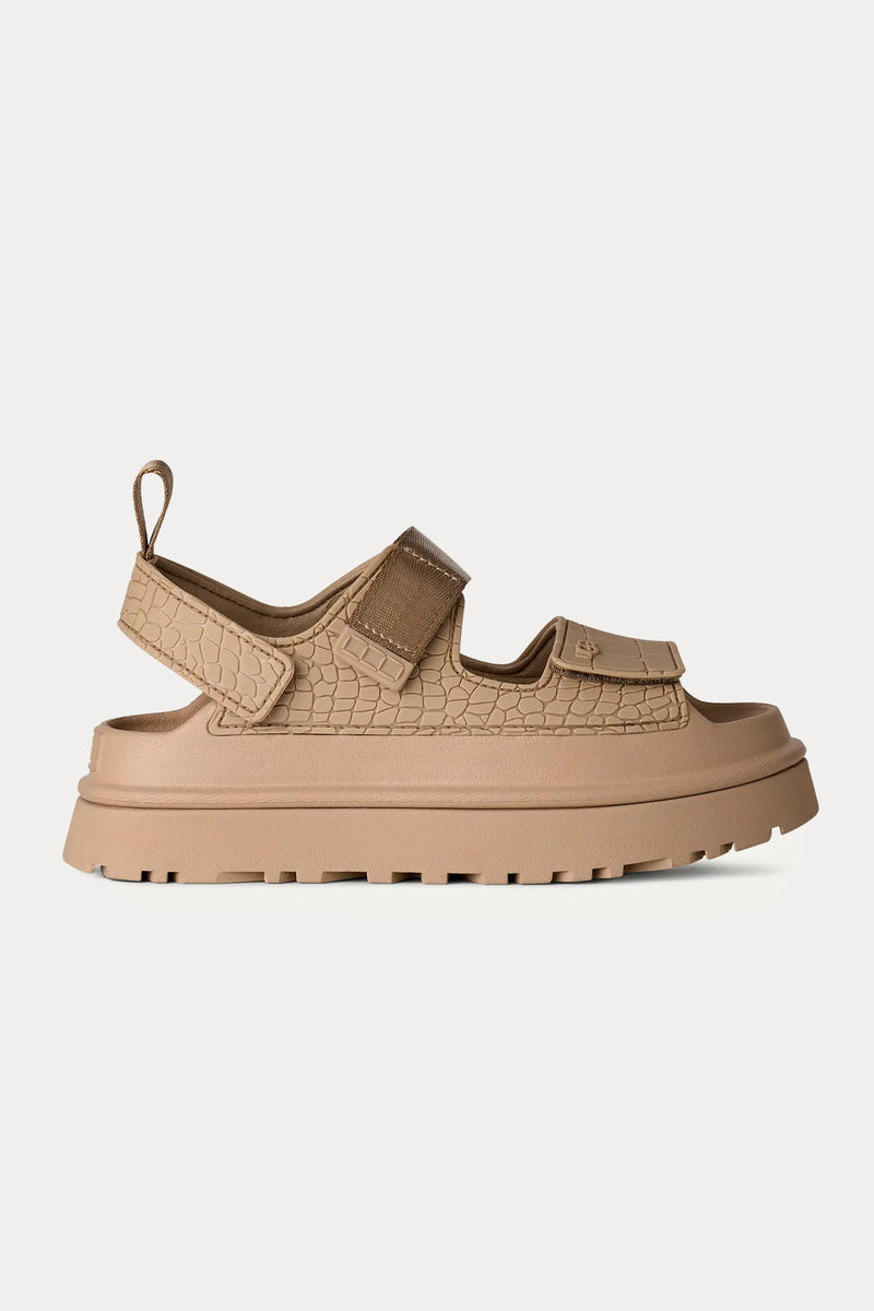 Ugg Mustard Seed GoldenGlow Embossed Krokodil Desen Cırt Cırt Bantlı Sandalet-Sandalet-Libas