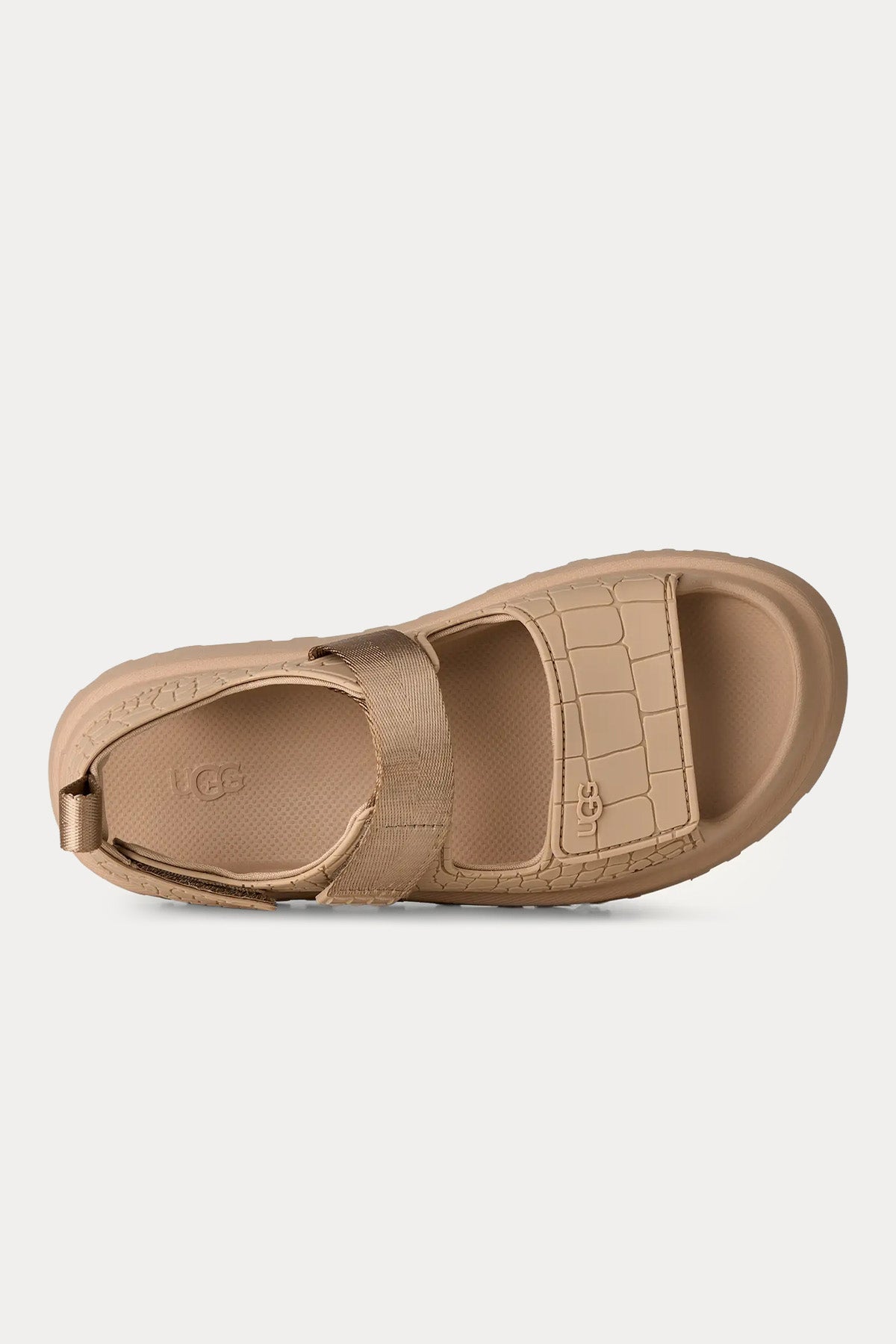Ugg Mustard Seed GoldenGlow Embossed Krokodil Desen Cırt Cırt Bantlı Sandalet