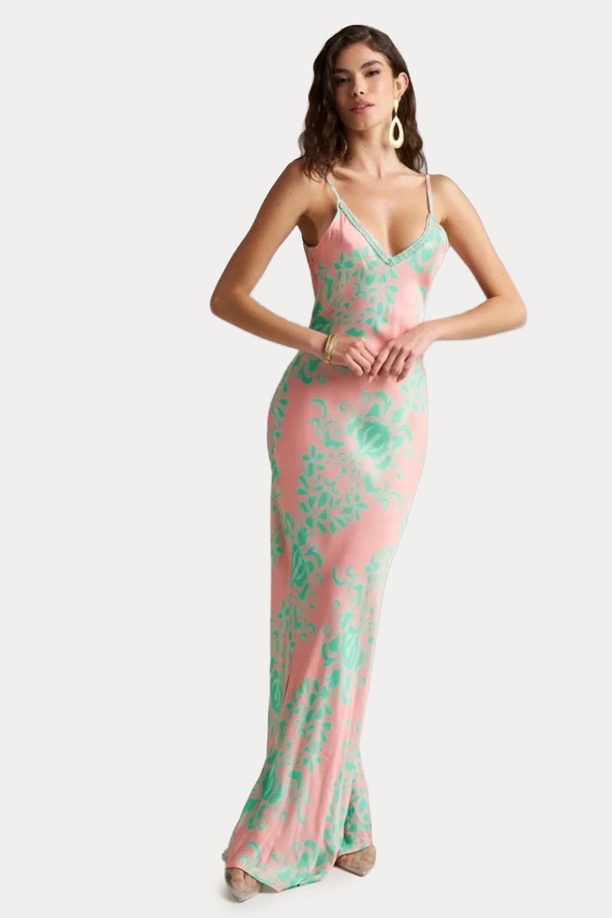 Pho Firenze Slim Fit Jakar Çiçek Desenli Maxi Elbise-Elbise-Libas
