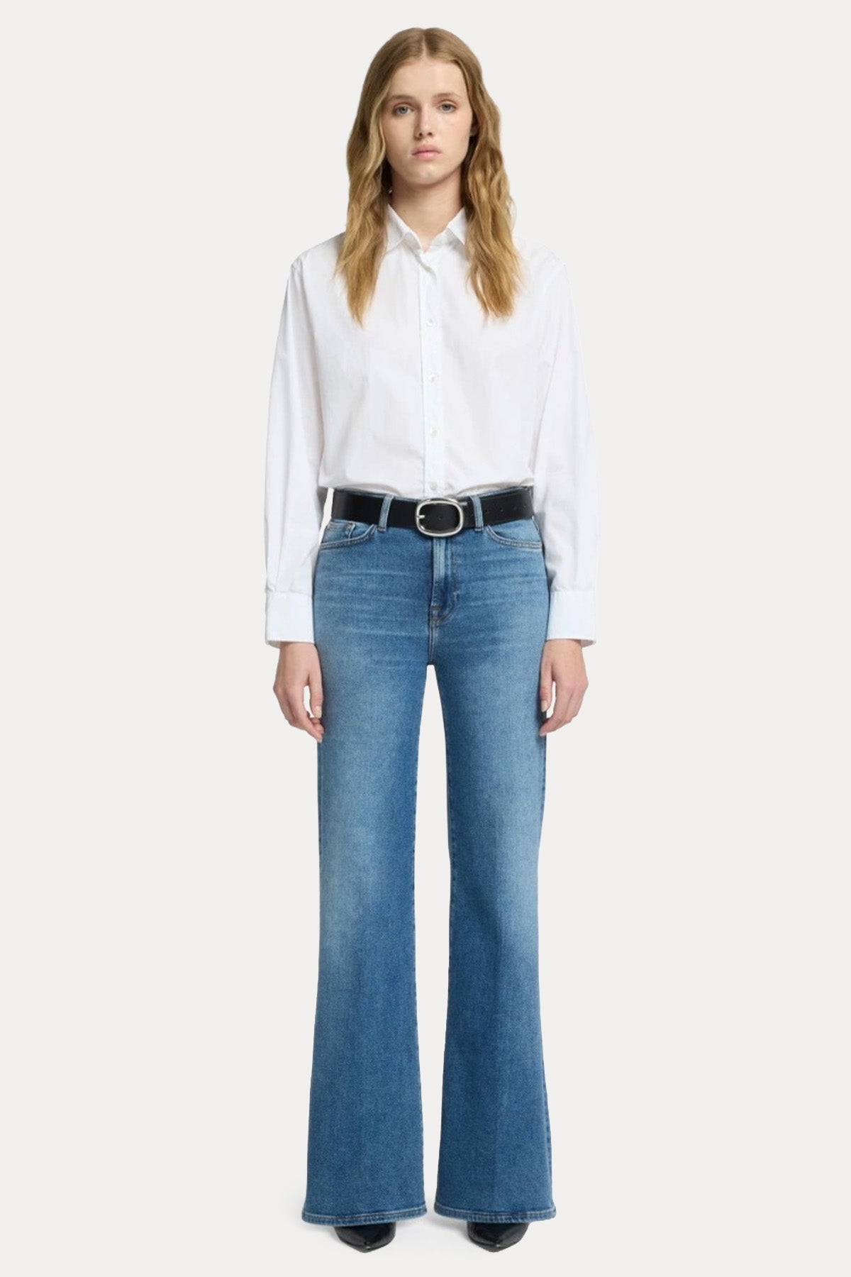 7 For All Mankind Modern Dojo Yüksek Bel Çan Paça Streç Jeans