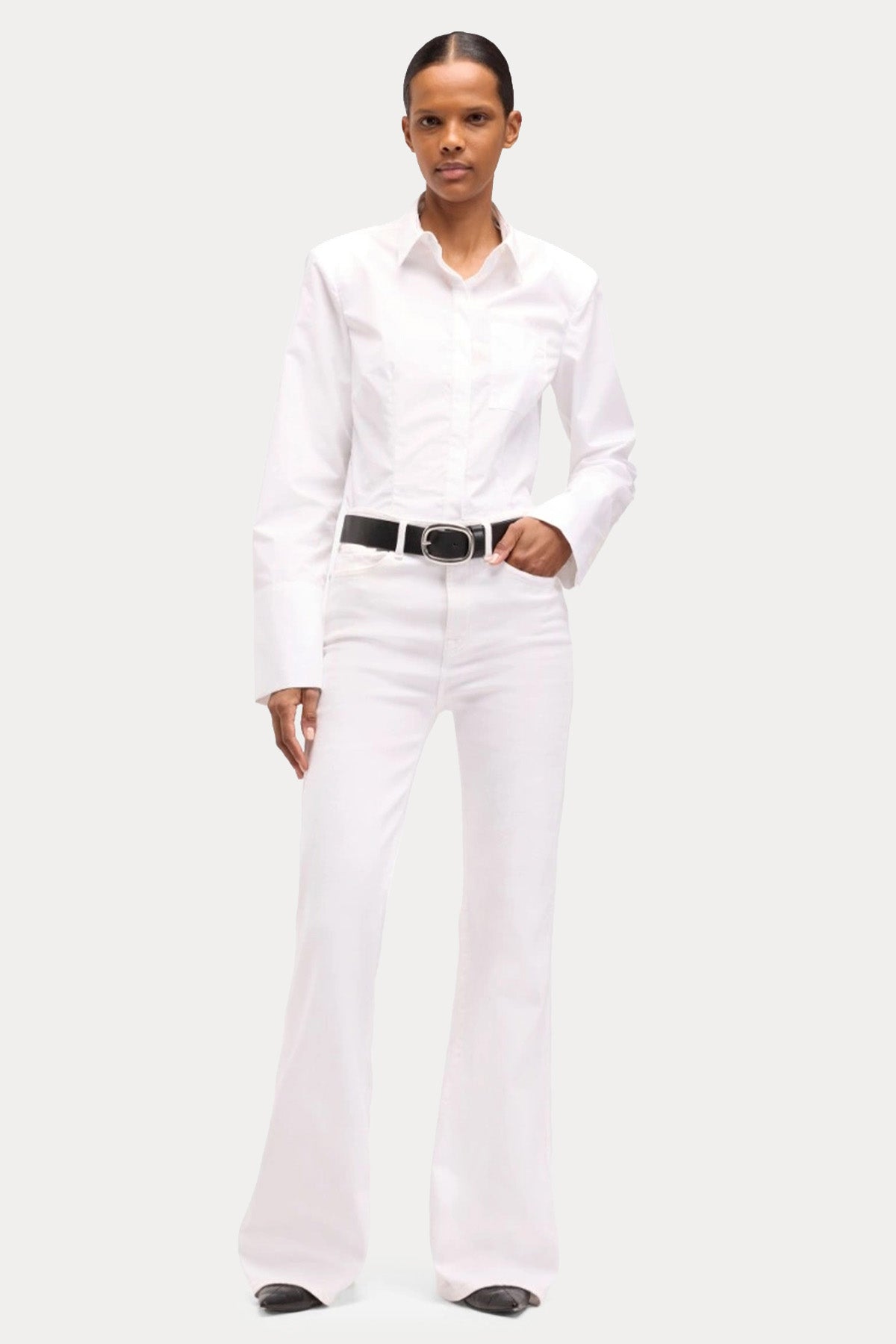 7 For All Mankind Modern Dojo Yüksek Bel Çan Paça Streç Jeans