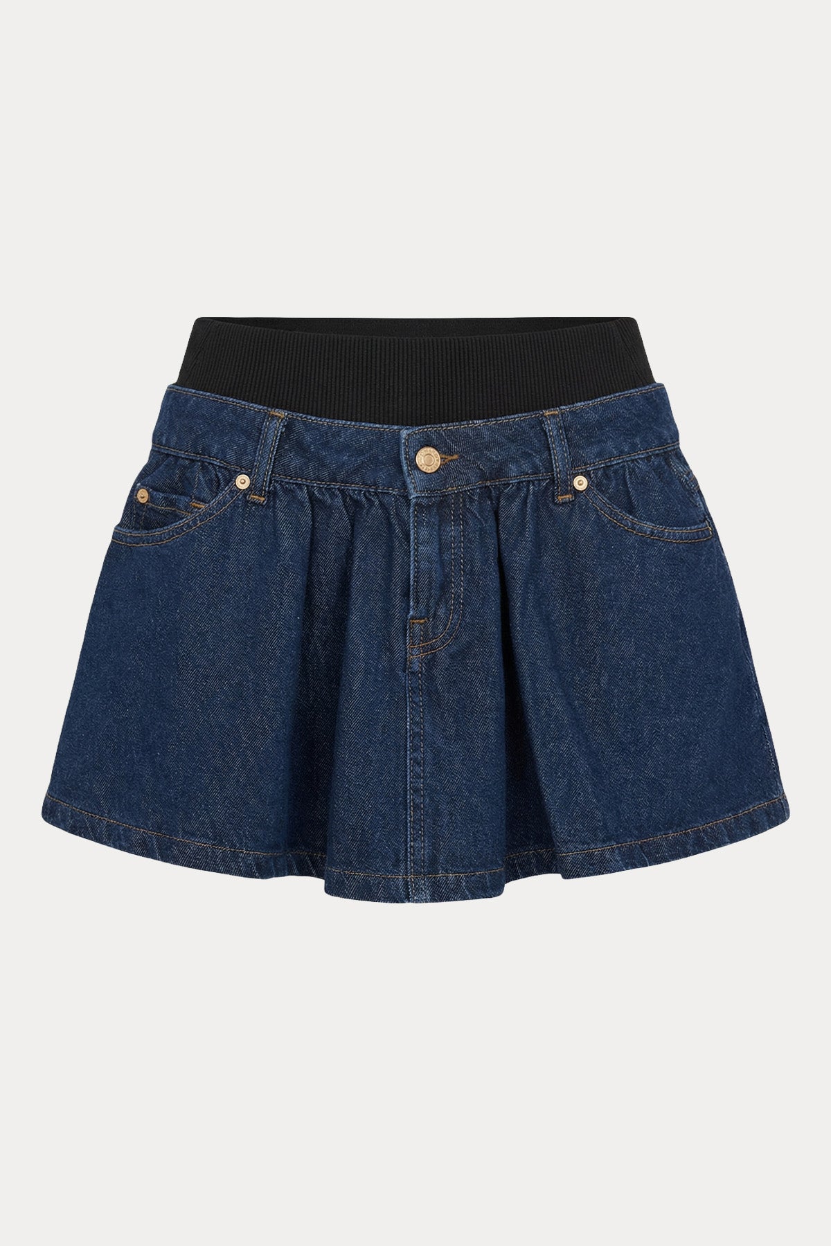 7 For All Mankind Beli Lastikli Pileli Mini Denim Etek