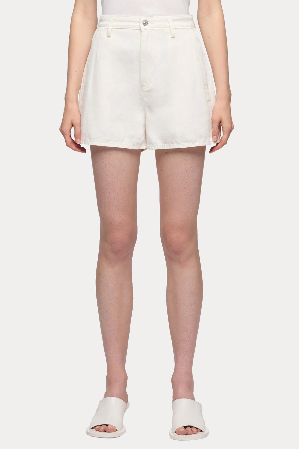 7 For All Mankind Straight Fit Yüksek Bel Mini Keten Şort-Şort-Libas