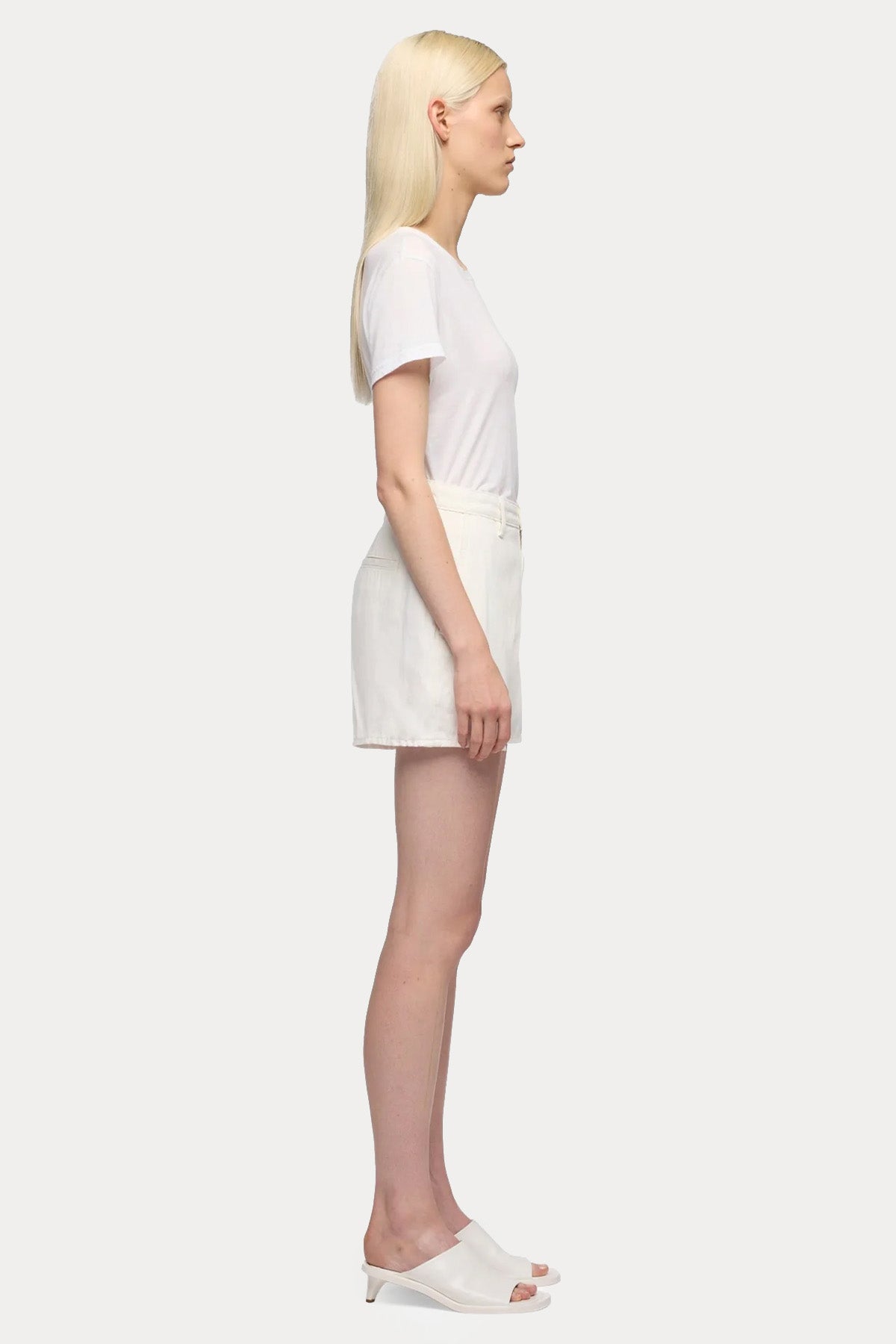 7 For All Mankind Straight Fit Yüksek Bel Mini Keten Şort-Şort-Libas