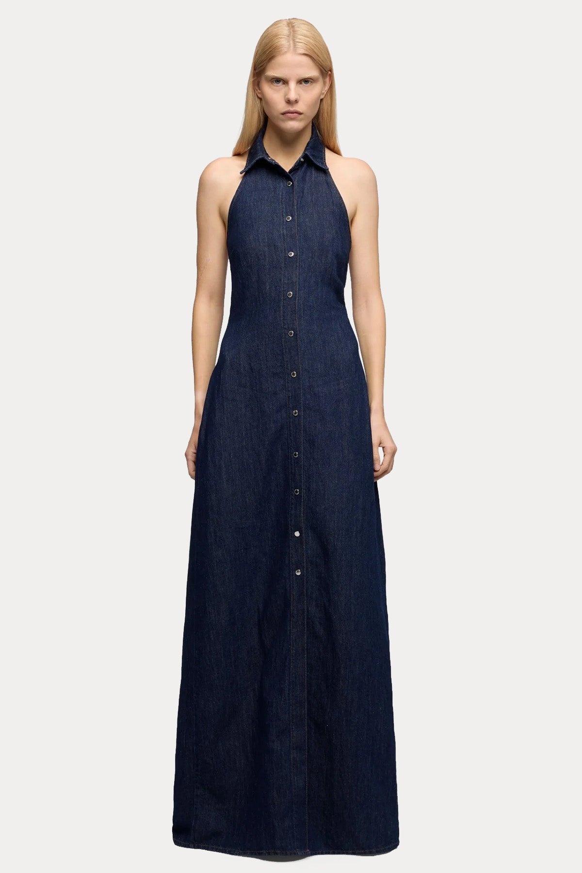 7 For All Mankind Keten Yıkamalı Denim Maxi Gömlek Elbise-Elbise-Libas