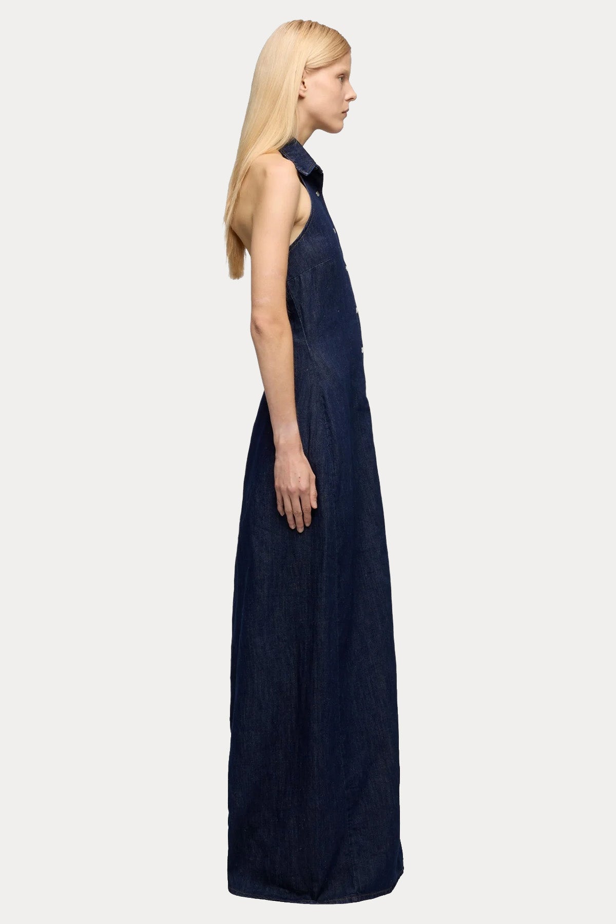 7 For All Mankind Keten Yıkamalı Denim Maxi Gömlek Elbise-Elbise-Libas