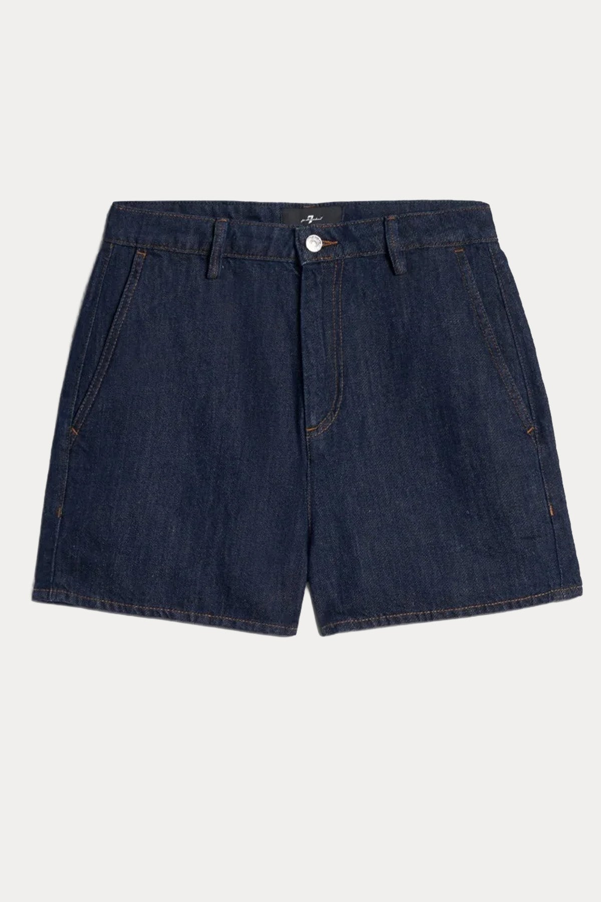 7 For All Mankind Relaxed Fit Keten Denim Yıkamalı Mini Şort