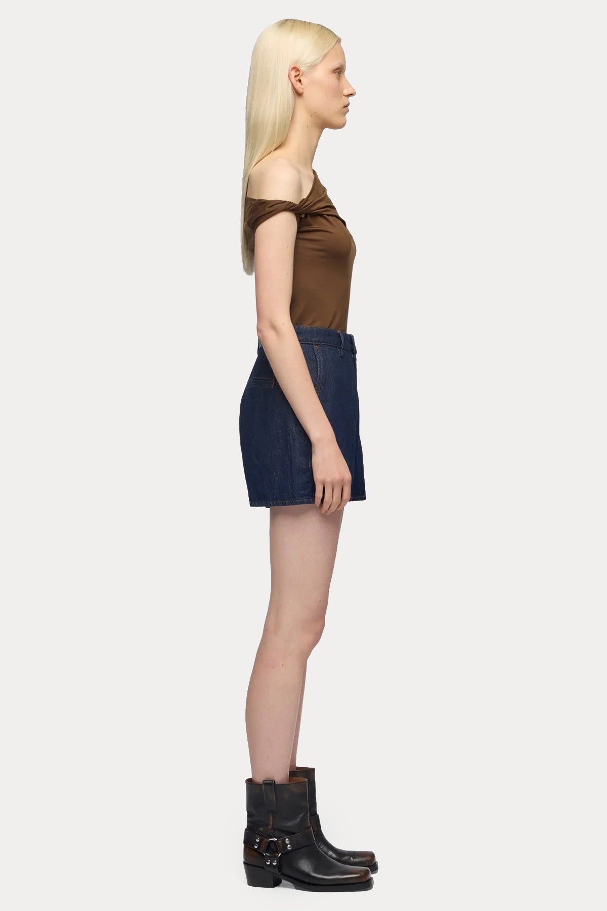 7 For All Mankind Relaxed Fit Keten Denim Yıkamalı Mini Şort-Şort-Libas
