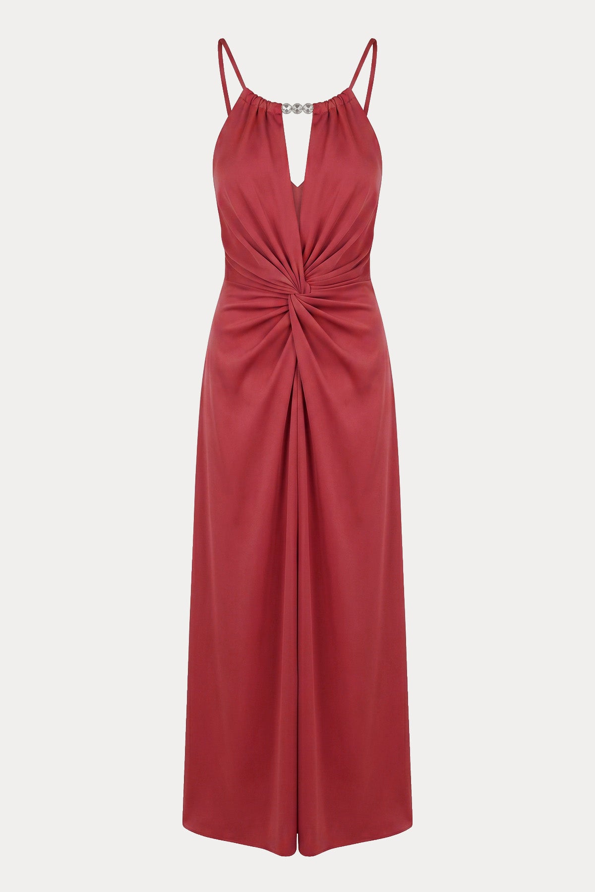 Hanita Slim Fit Halter Yaka Midi Abiye Elbise