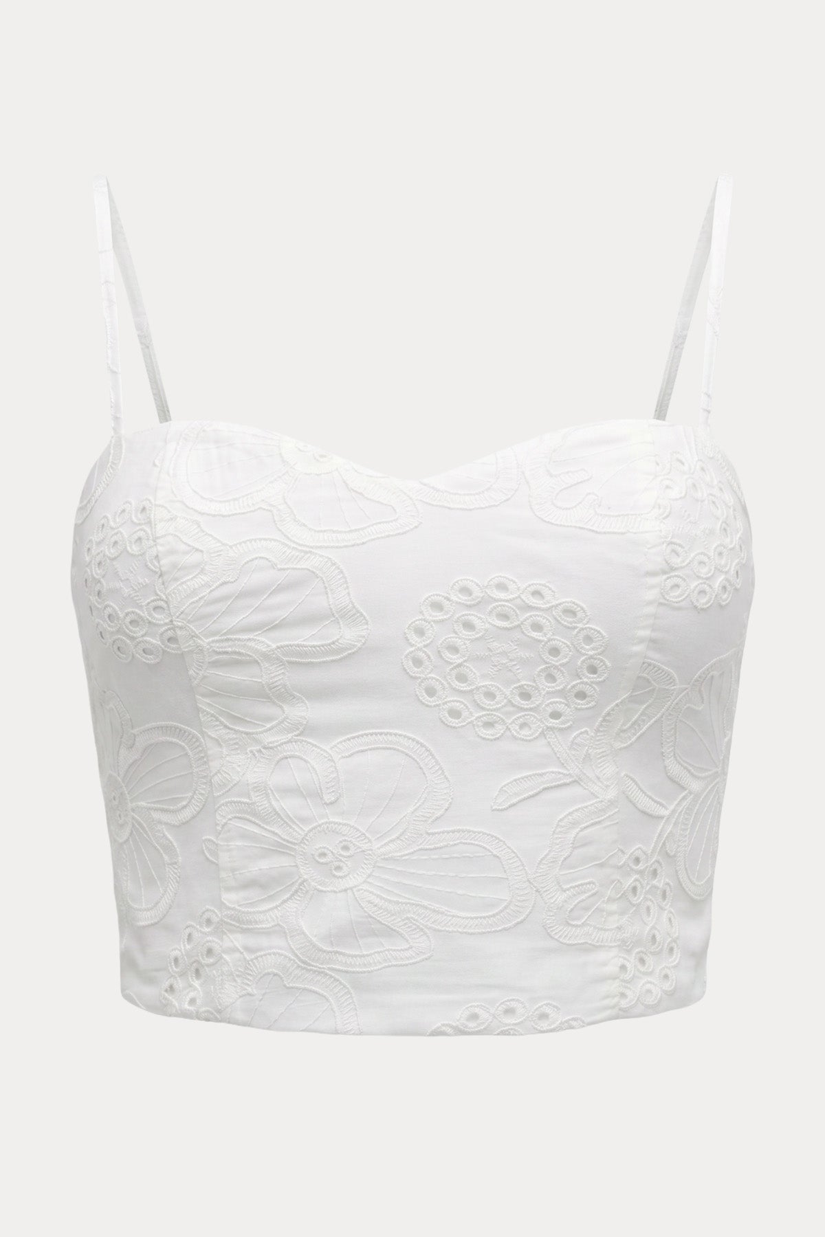 Hanita Regular Fit Nakış Desenli Askılı Crop Bluz