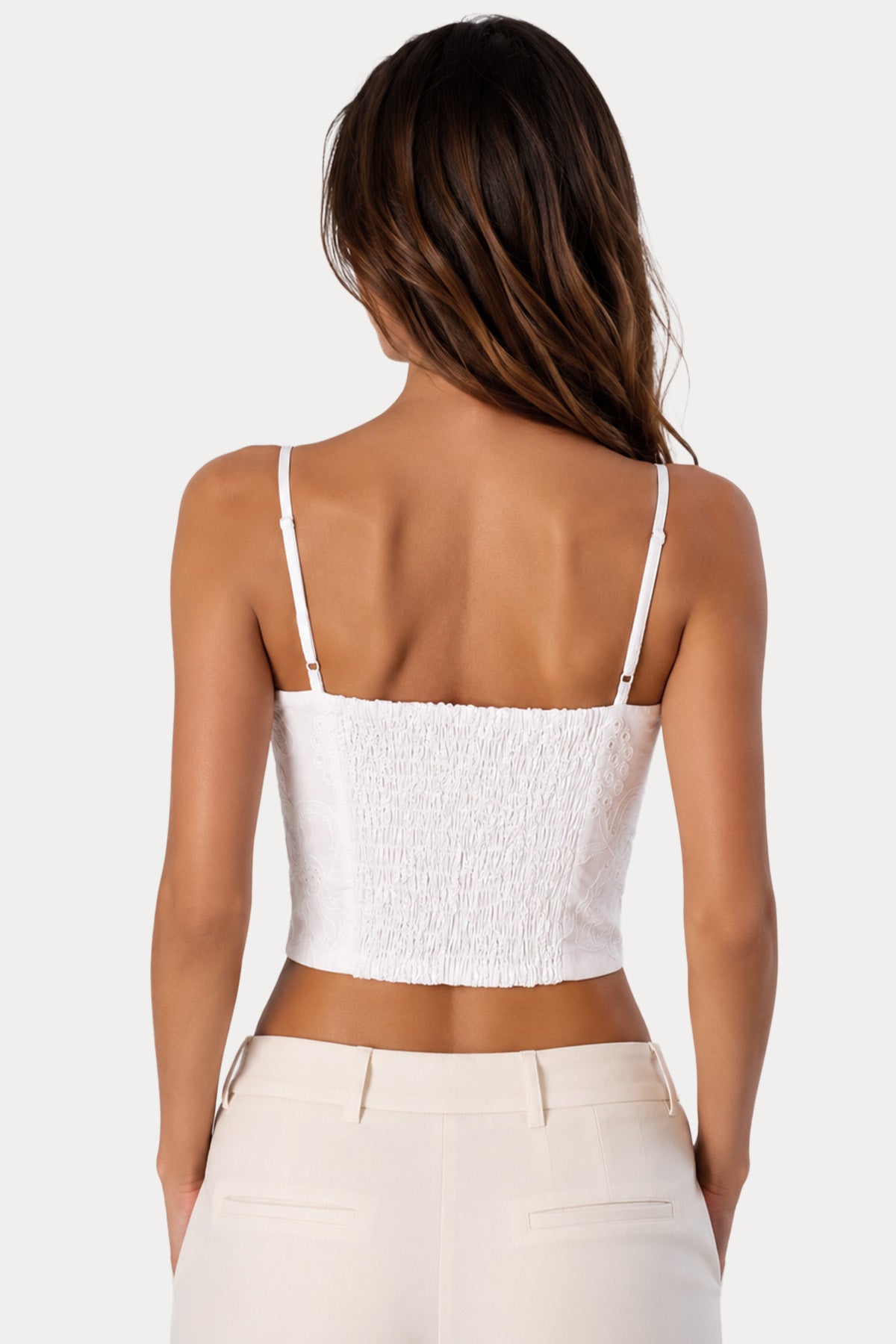 Hanita Regular Fit Nakış Desenli Askılı Crop Bluz