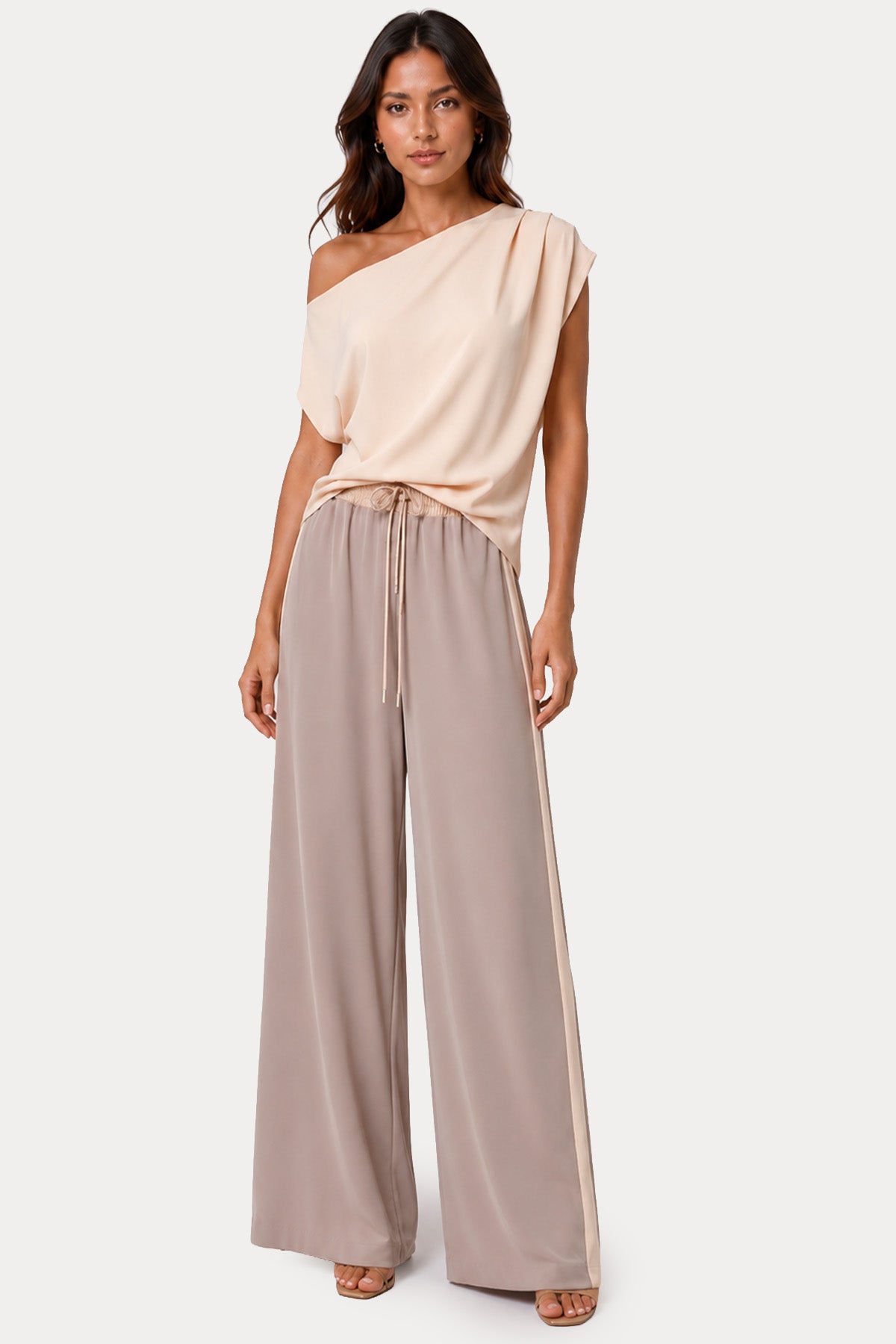 Hanita Streç Saten Kumaş Bluz Pantolon Set