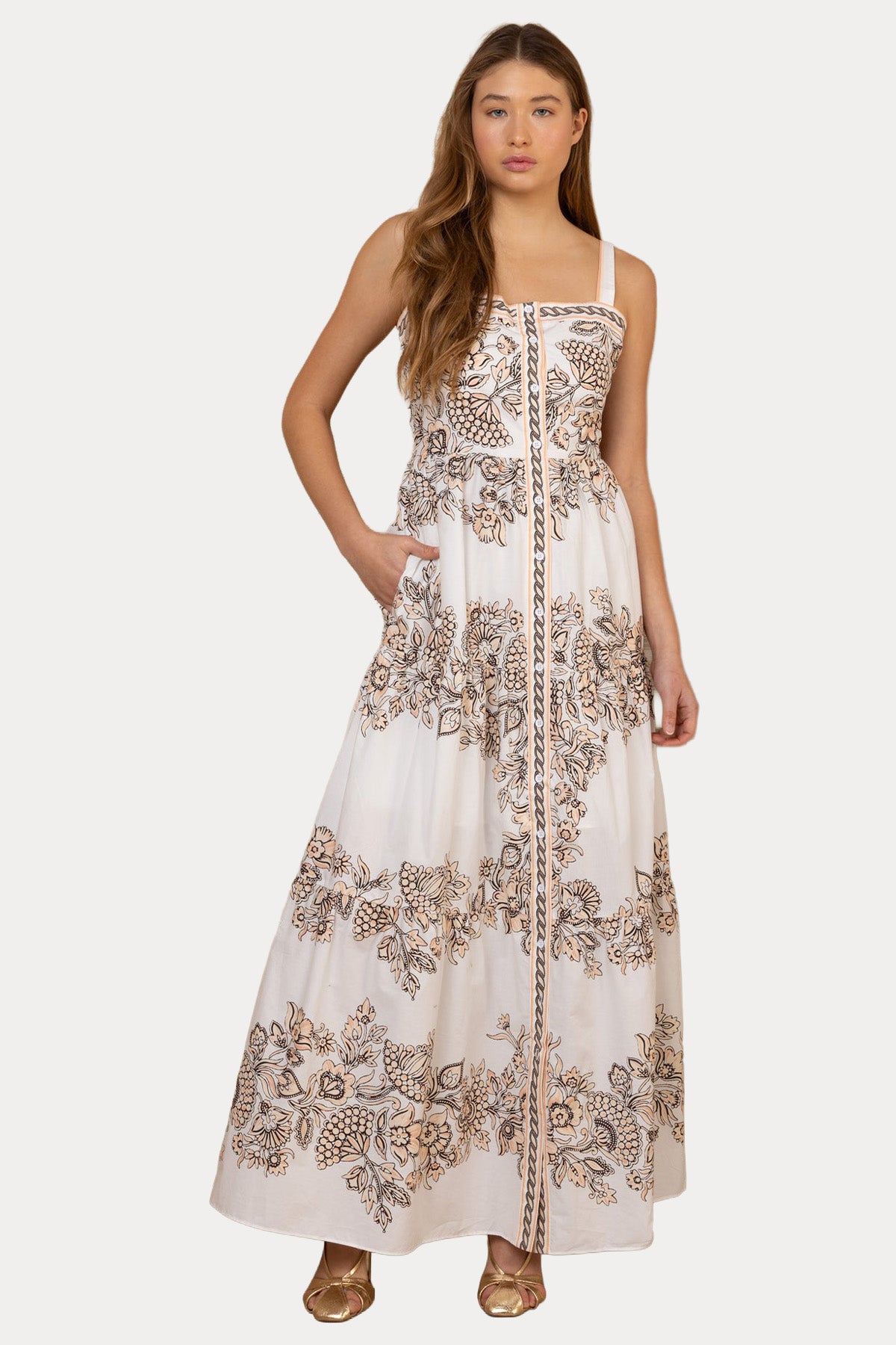 Hale Bob Çiçek Desenli Maxi Poplin Elbise