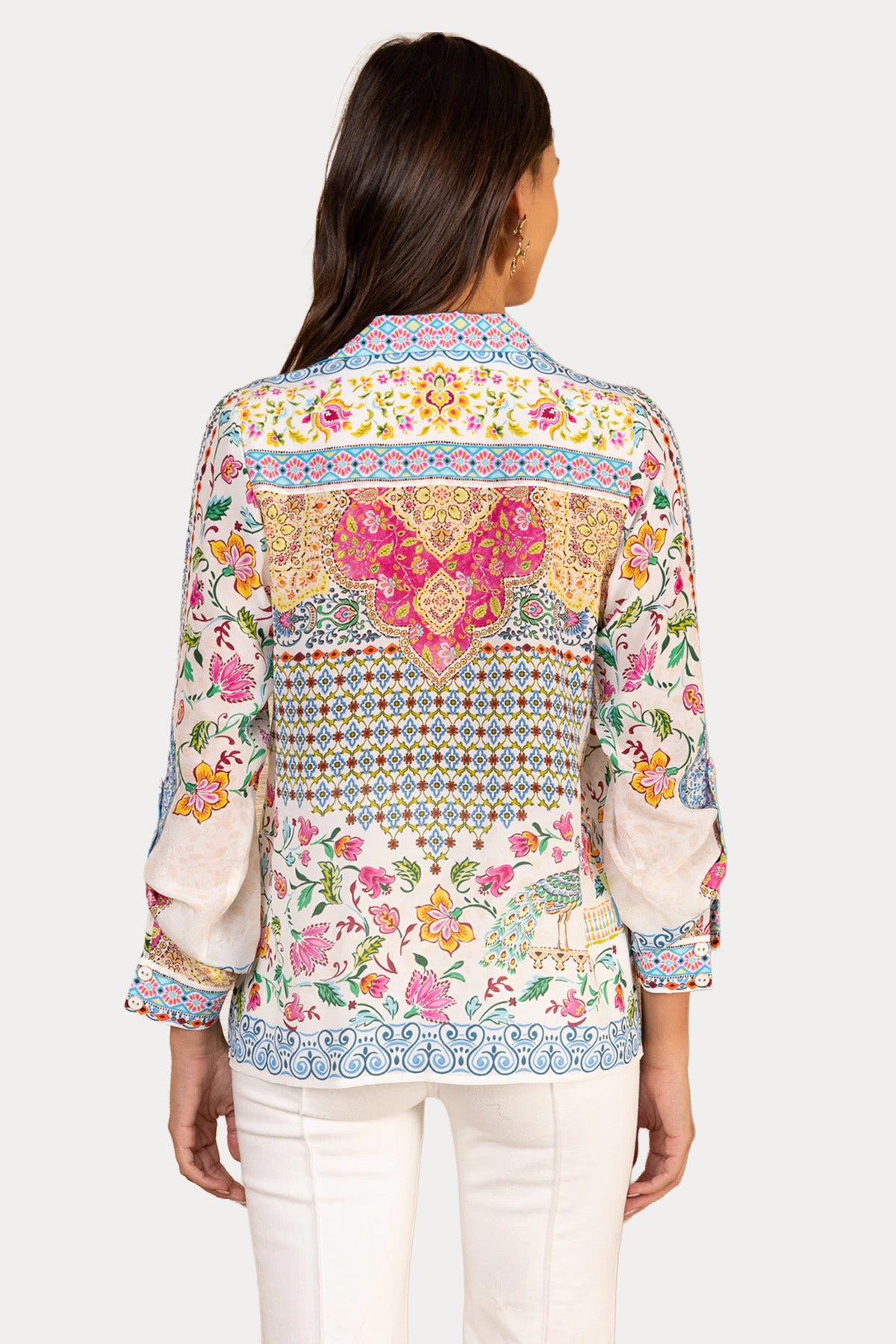 Hale Bob Relaxed Fit Etnik Desenli İpek Gömlek