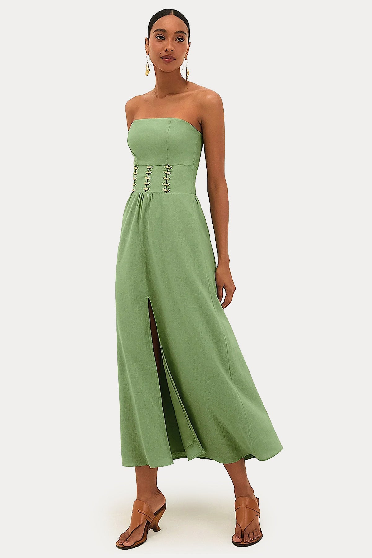 Vix Greta Straplez Midi Keten Elbise