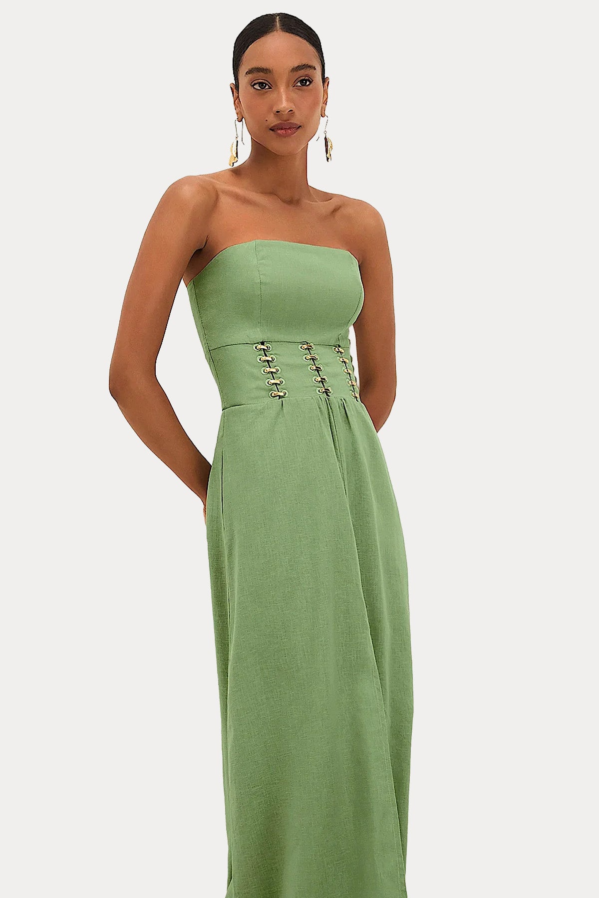 Vix Greta Straplez Midi Keten Elbise