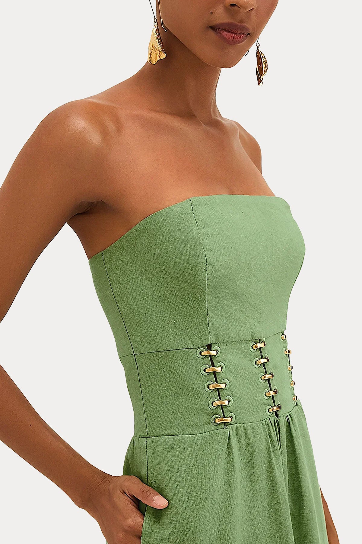 Vix Greta Straplez Midi Keten Elbise