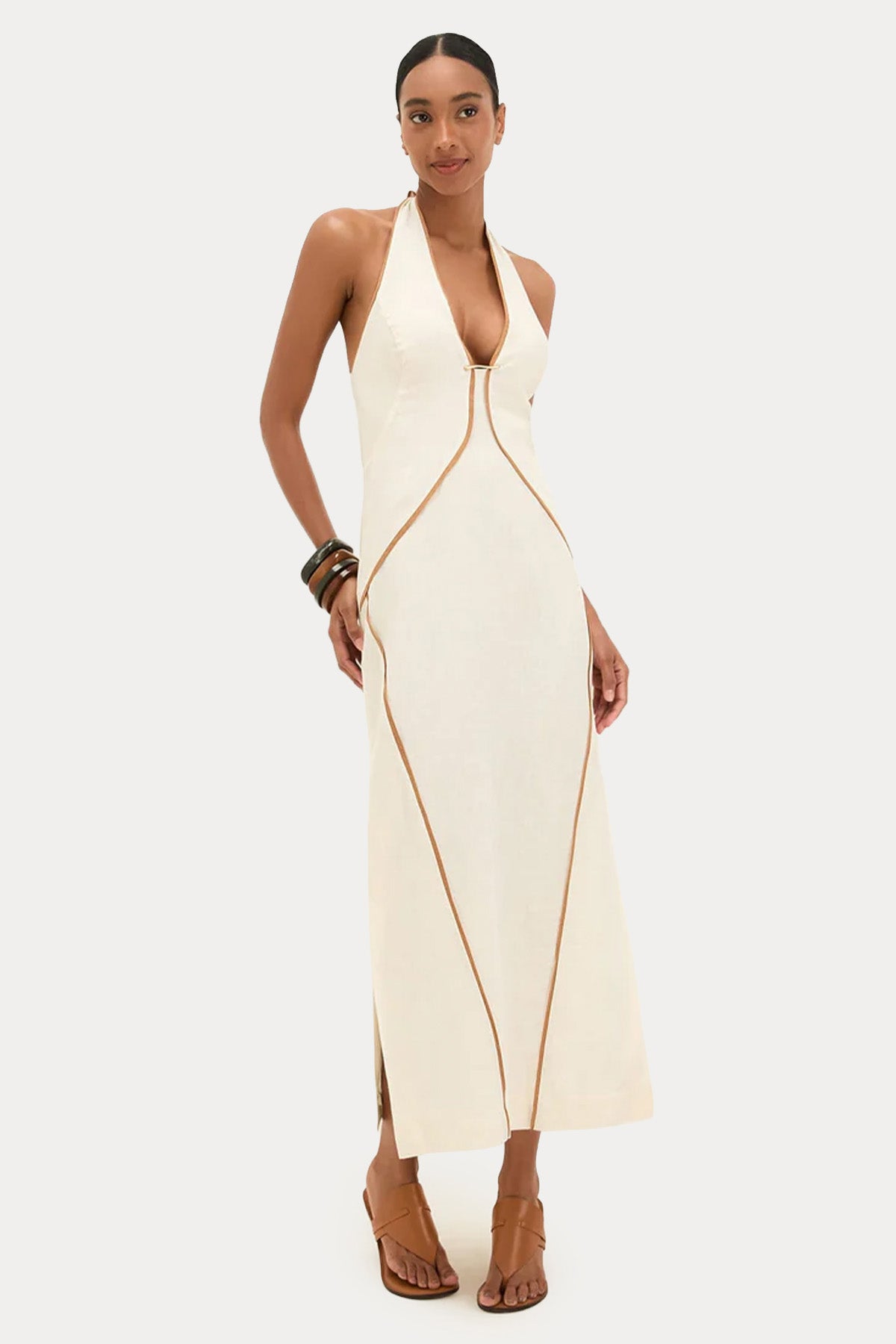 Vix Solid Iva Boyundan Bağlamalı Maxi Keten Elbise