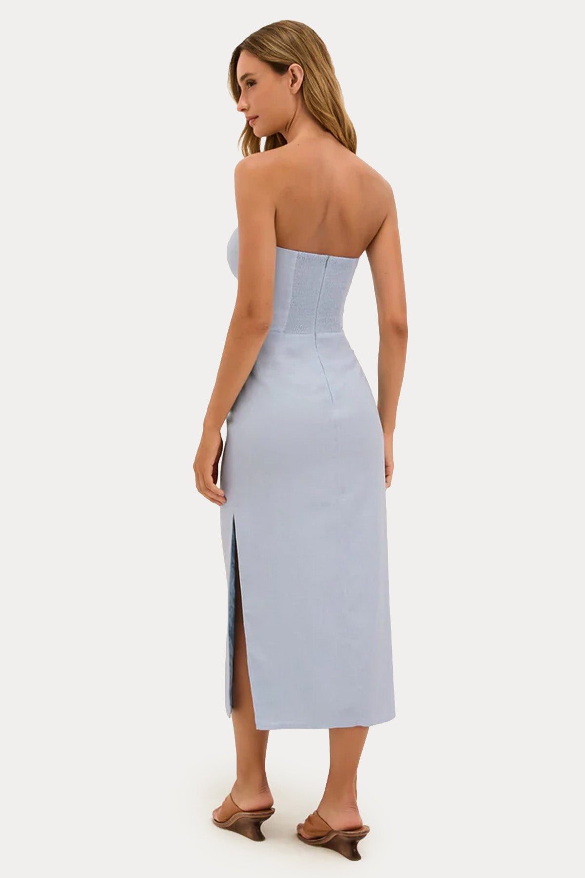 Vix Solid Sylvi Straplez Midi Keten Elbise