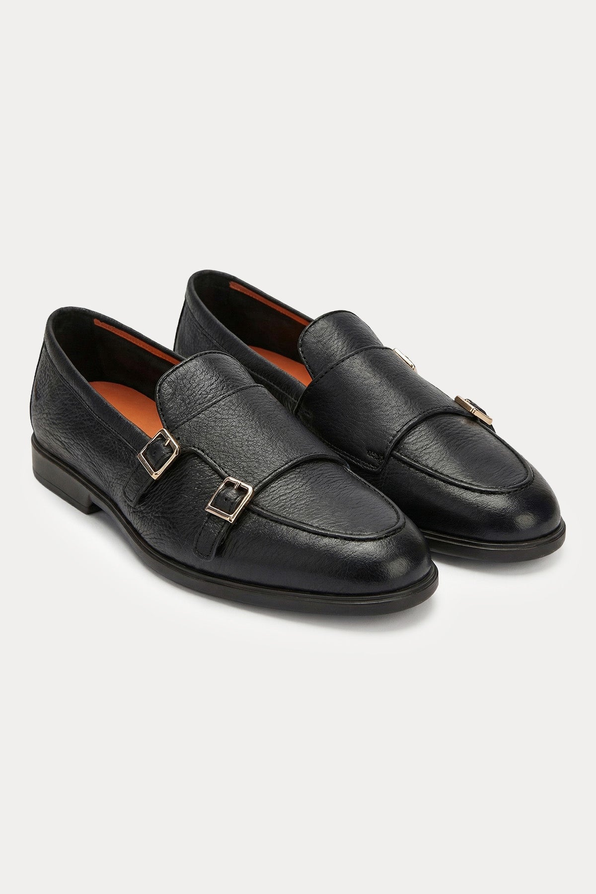 Santoni Çift Tokalı Deri Loafer Ayakkabı