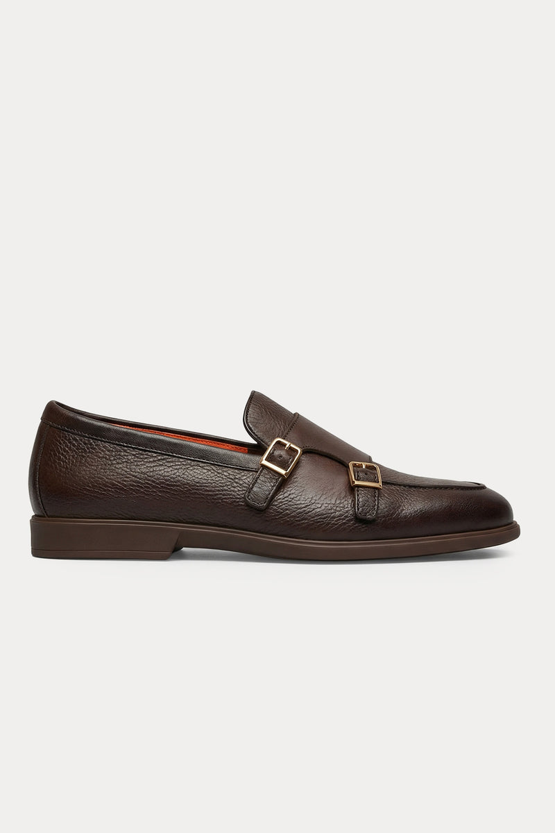 Santoni Çift Tokalı Deri Loafer Ayakkabı-Ayakkabı-Libas