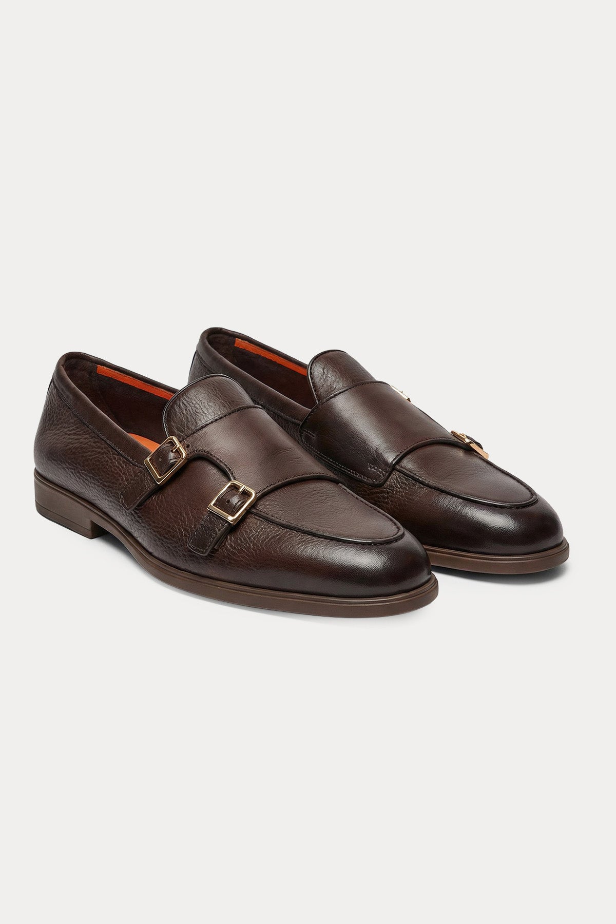 Santoni Çift Tokalı Deri Loafer Ayakkabı