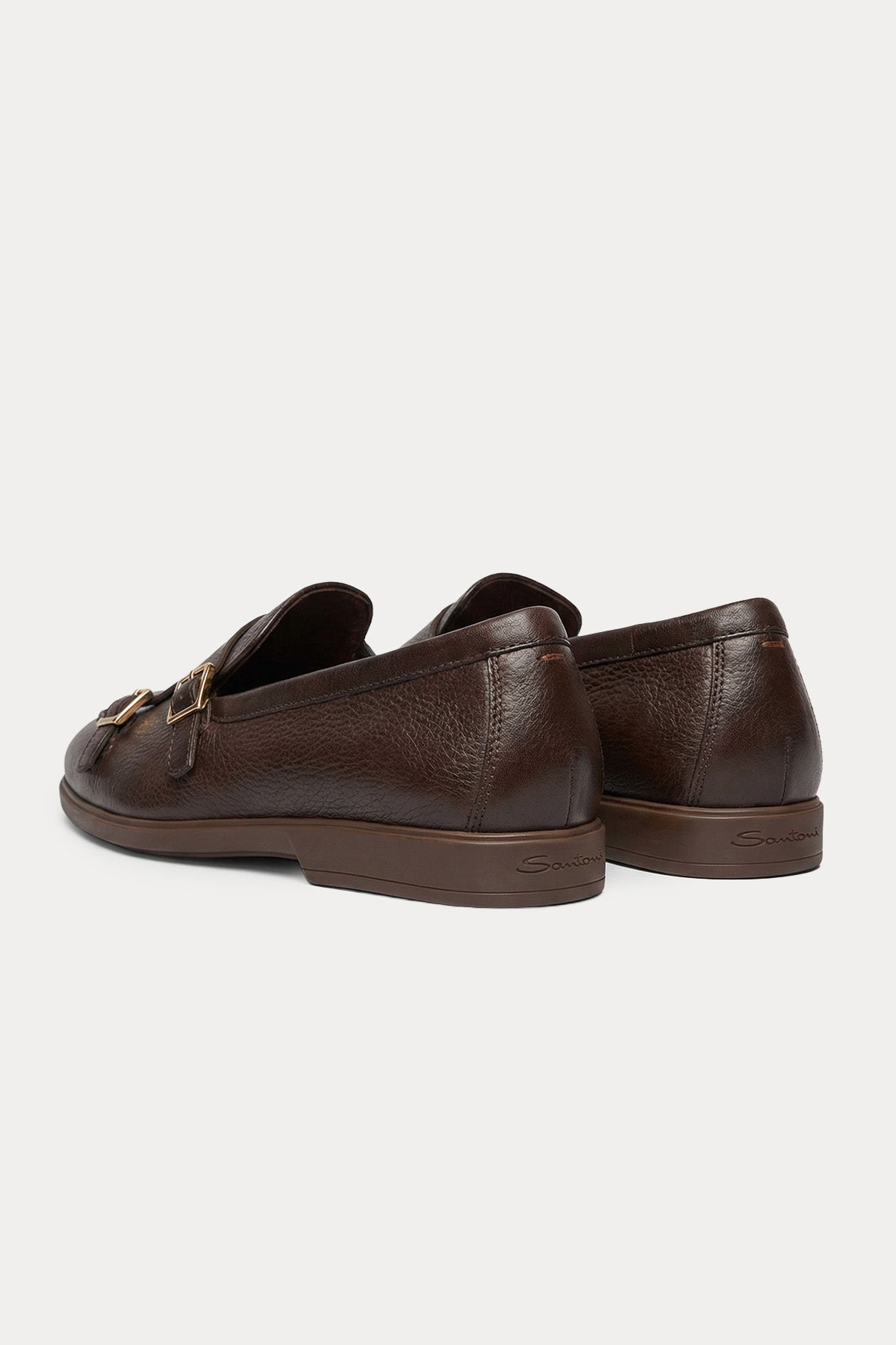 Santoni Çift Tokalı Deri Loafer Ayakkabı-Ayakkabı-Libas