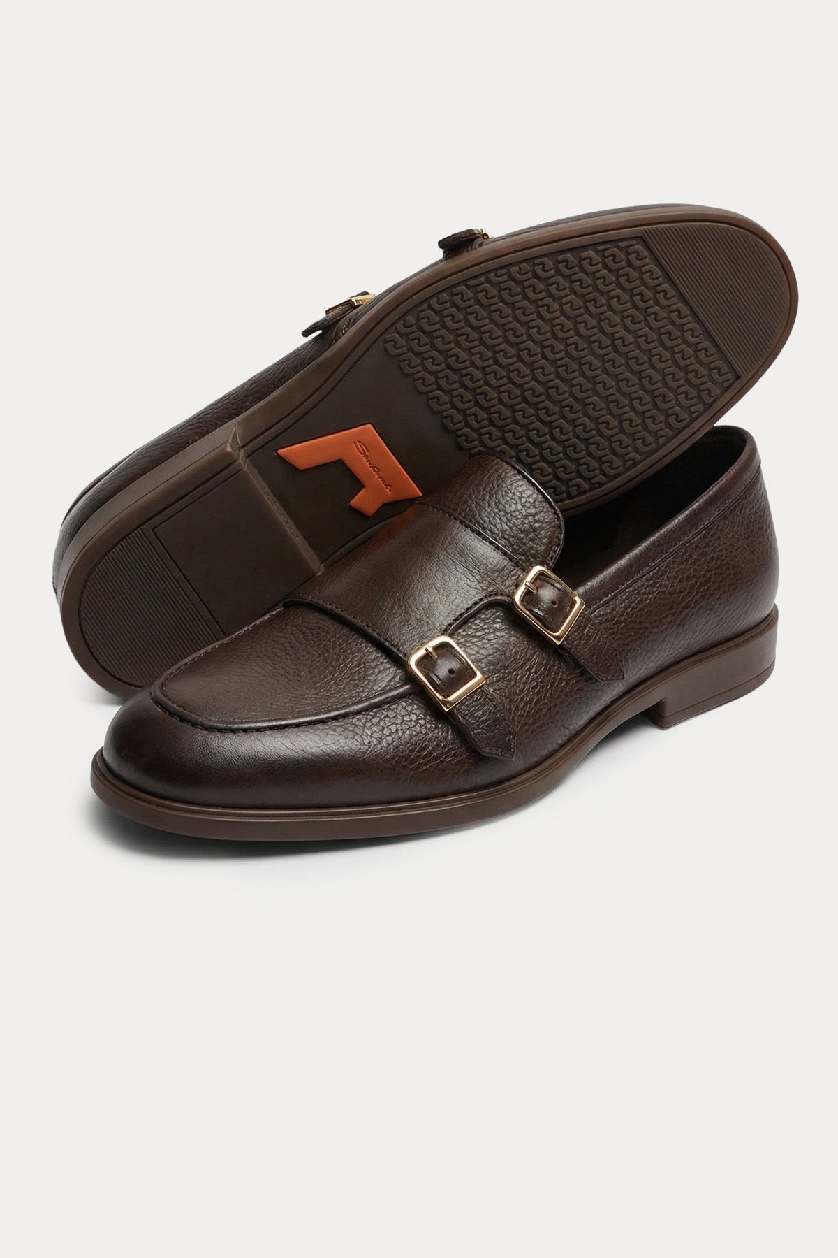 Santoni Çift Tokalı Deri Loafer Ayakkabı-Ayakkabı-Libas
