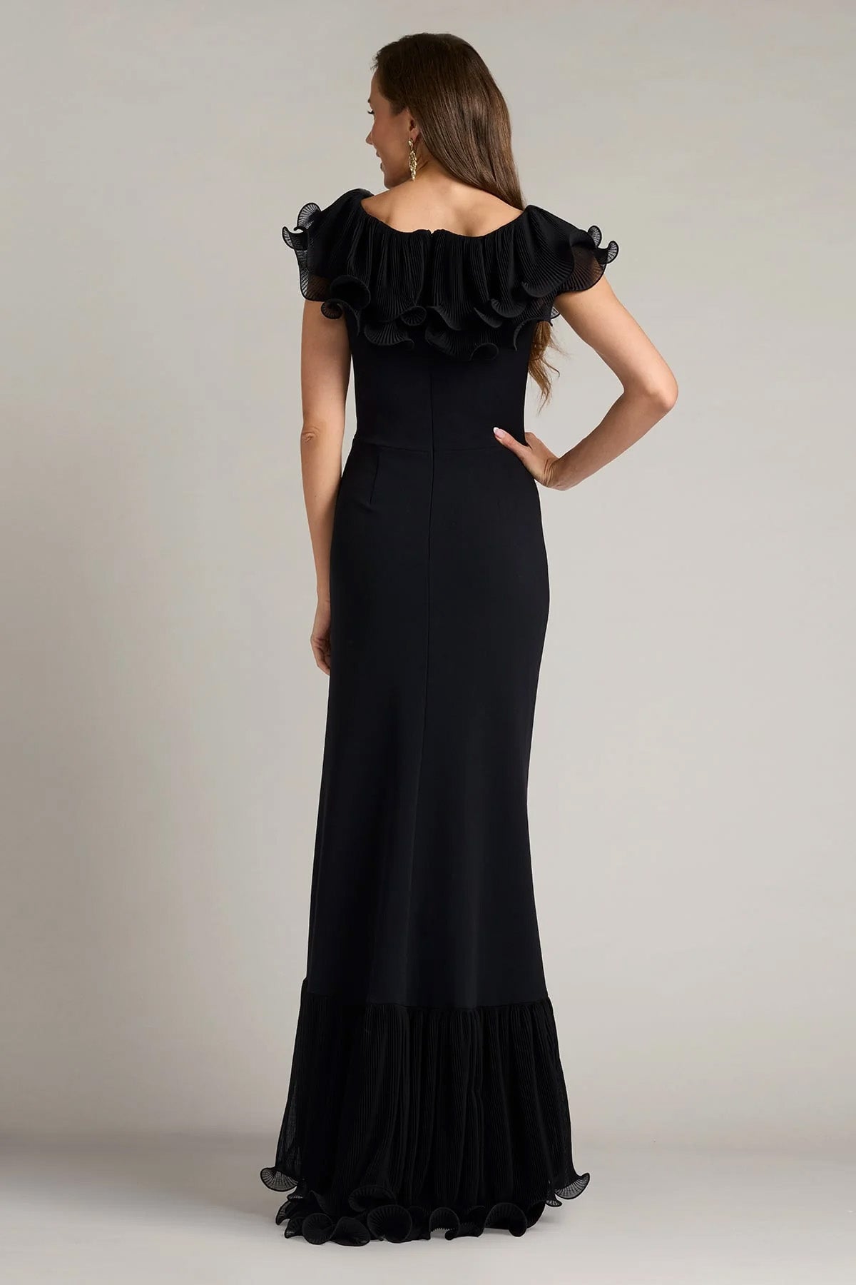 Tadashi Shoji Slim Fit Volan Detaylı Maxi Abiye Elbise