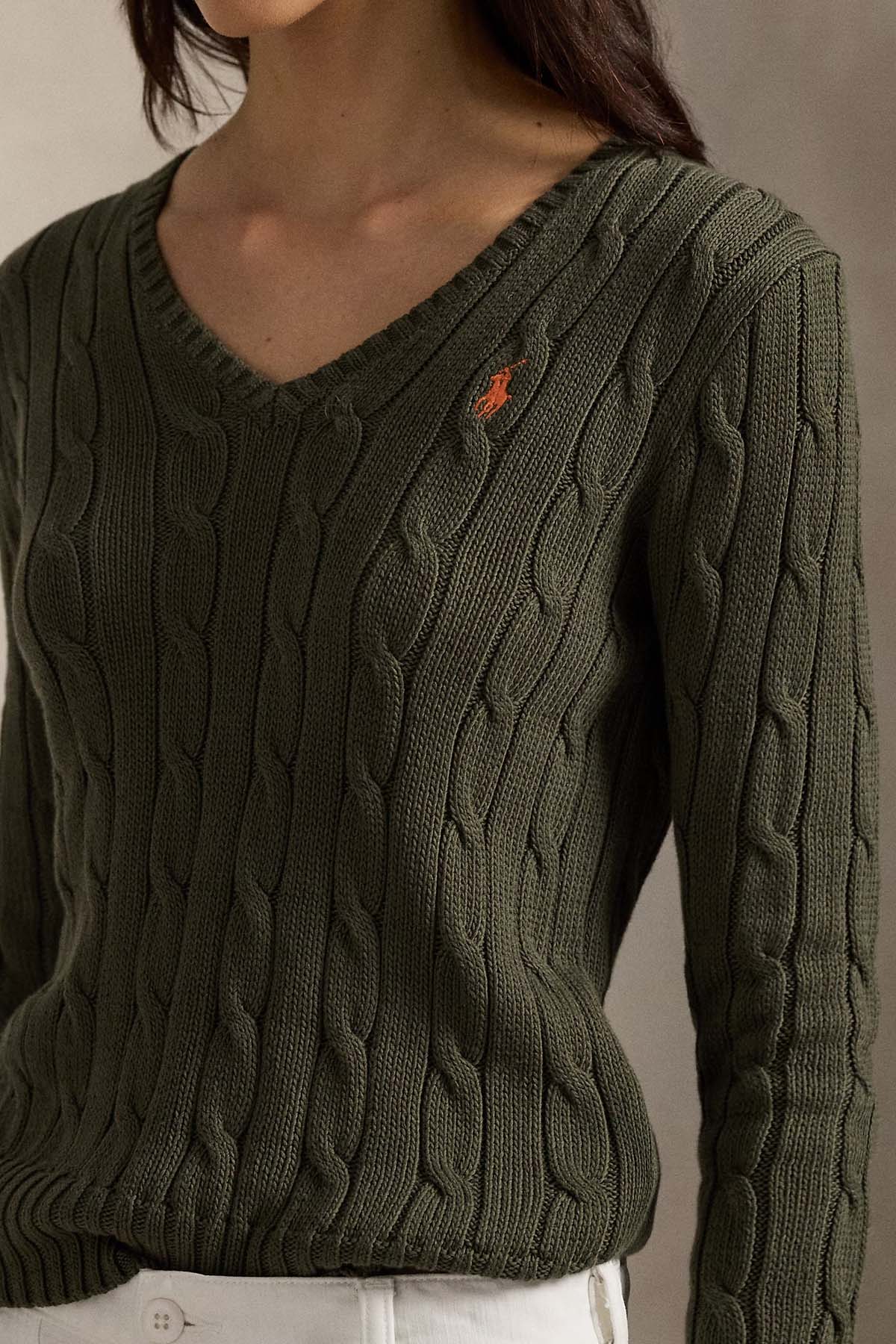 Polo Ralph Lauren Slim Fit V Yaka Saç Örgü Triko