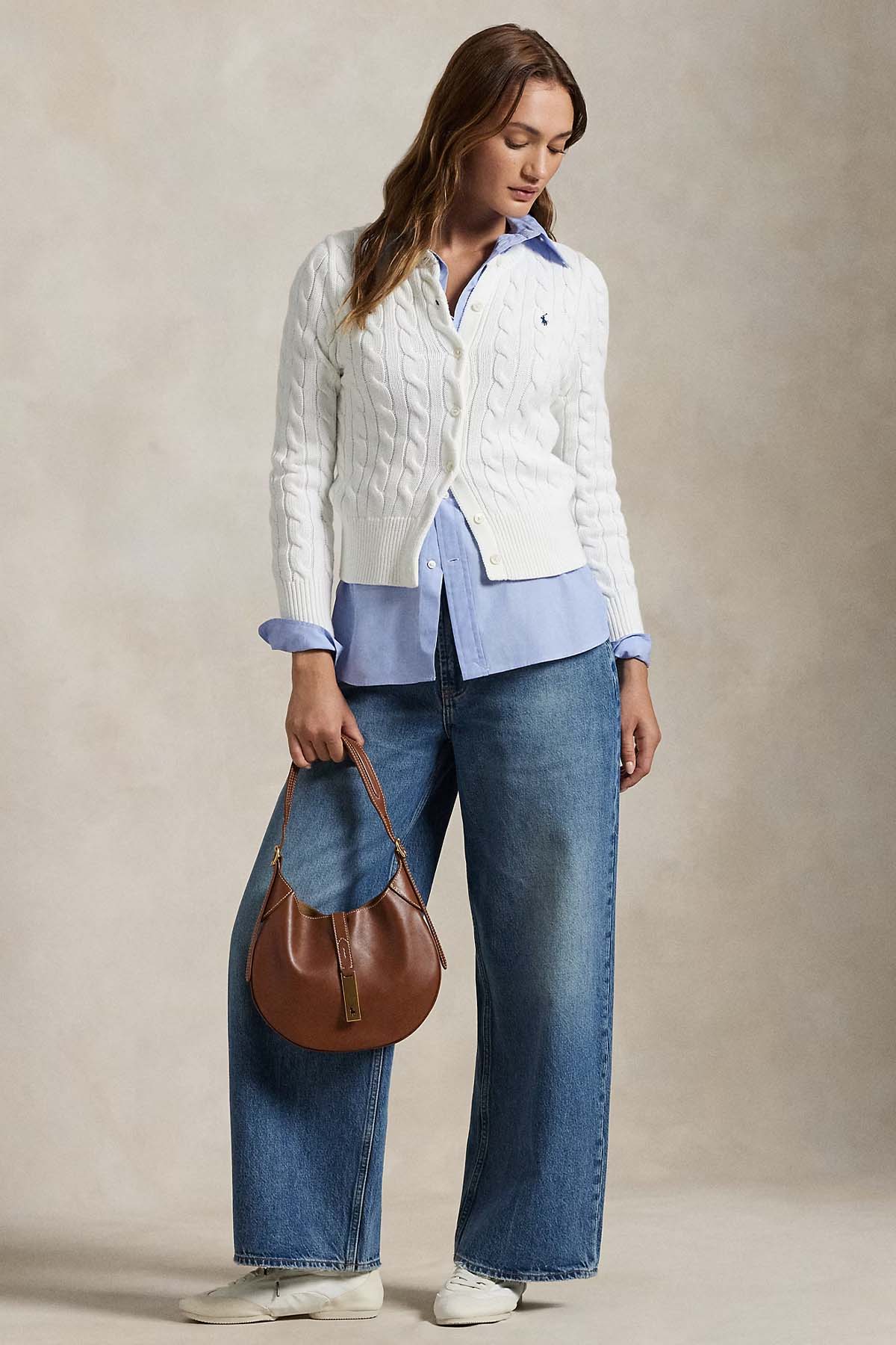 Polo Ralph Lauren Yuvarlak Yaka Saç Örgü Triko Ceket