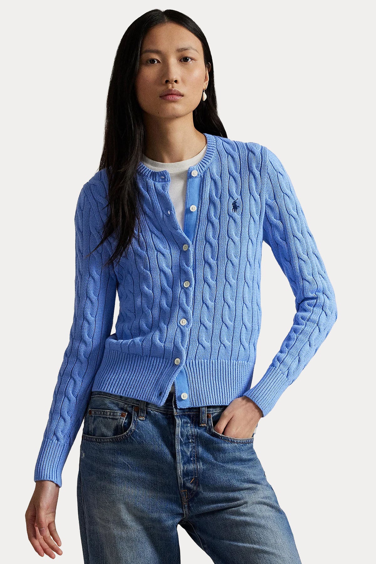 Polo Ralph Lauren Yuvarlak Yaka Saç Örgü Triko Ceket