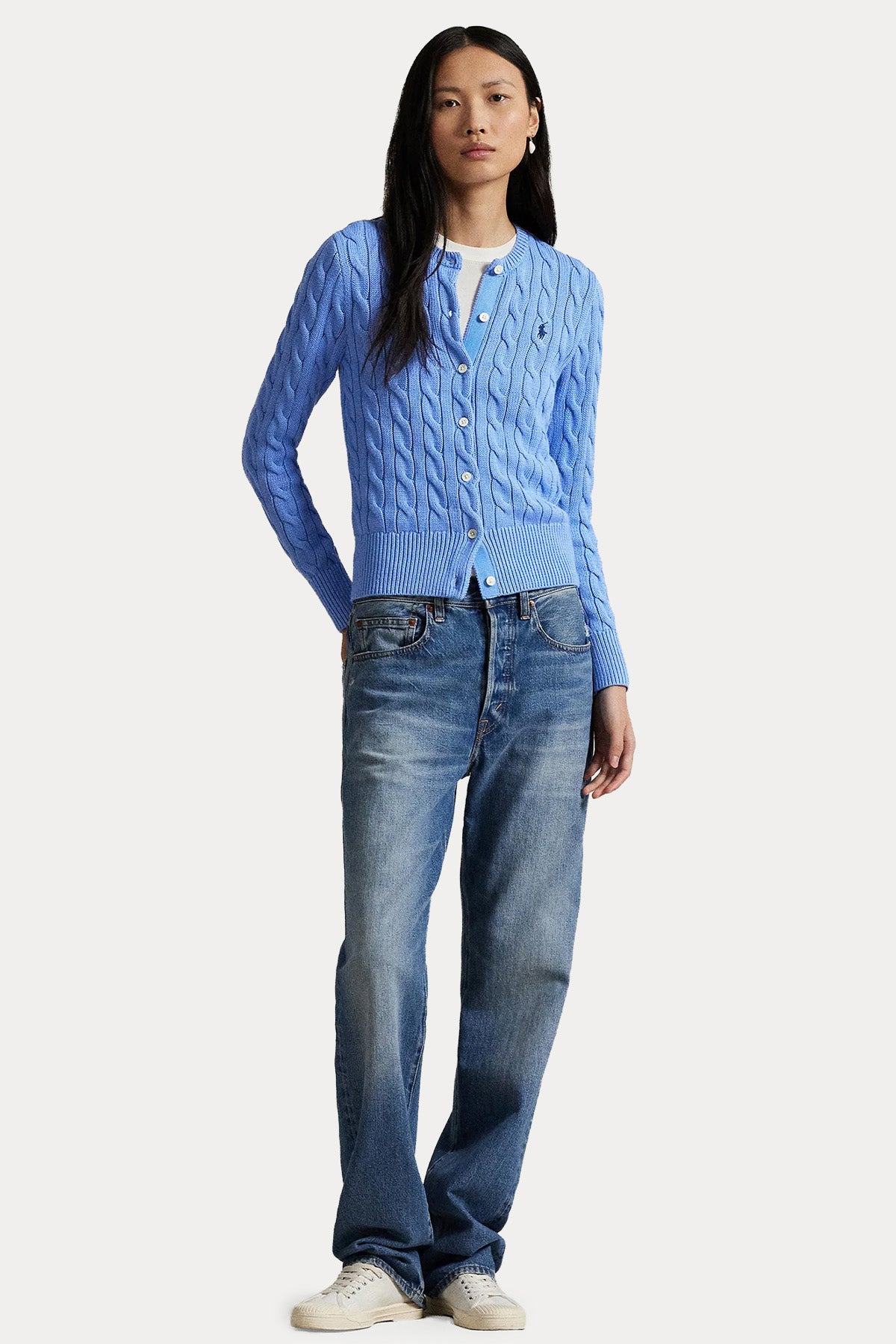 Polo Ralph Lauren Yuvarlak Yaka Saç Örgü Triko Ceket