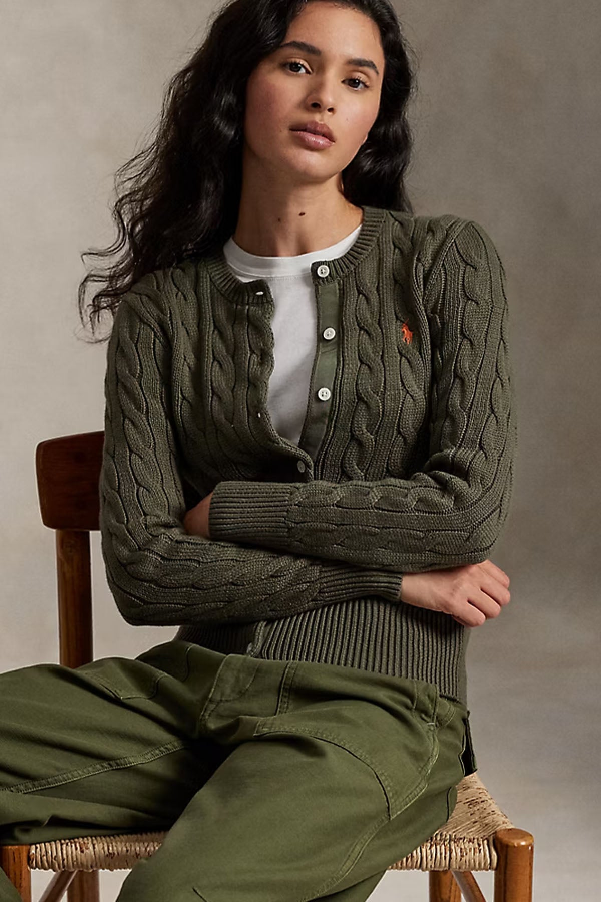 Polo Ralph Lauren Yuvarlak Yaka Saç Örgü Triko Ceket