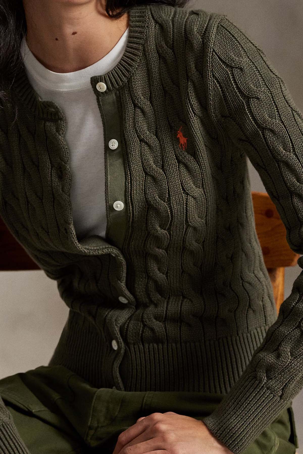 Polo Ralph Lauren Yuvarlak Yaka Saç Örgü Triko Ceket