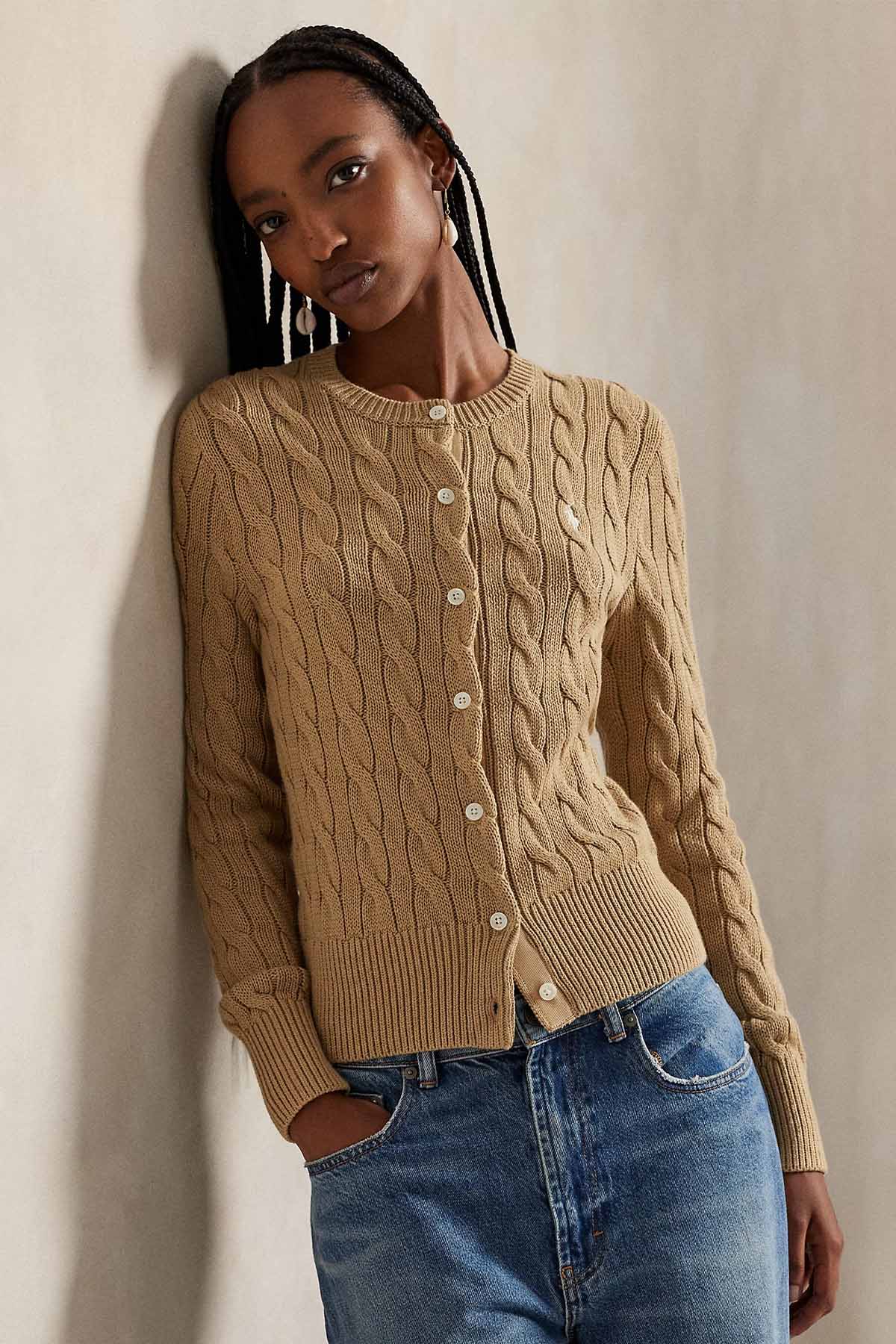 Polo Ralph Lauren Yuvarlak Yaka Saç Örgü Triko Ceket