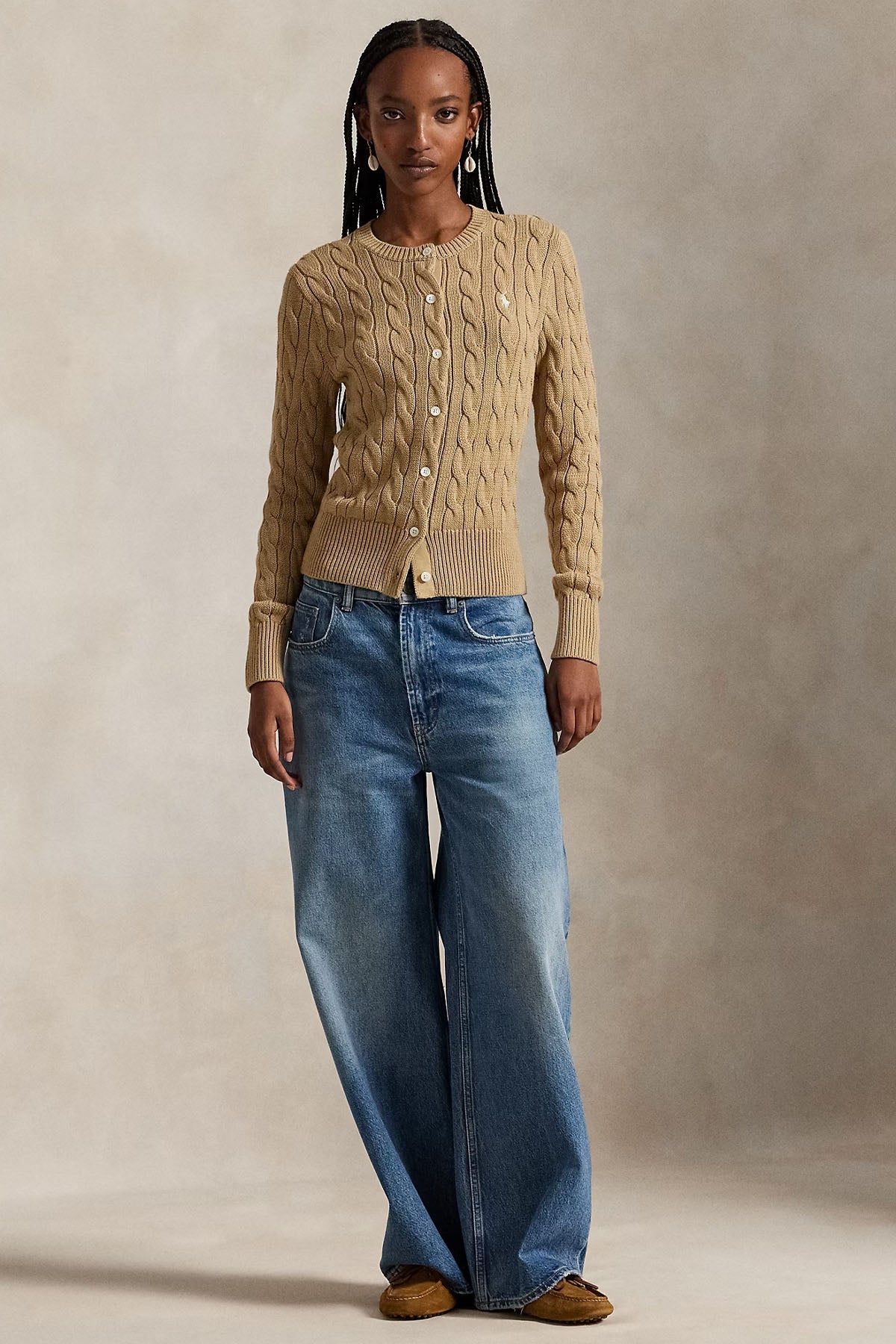 Polo Ralph Lauren Yuvarlak Yaka Saç Örgü Triko Ceket