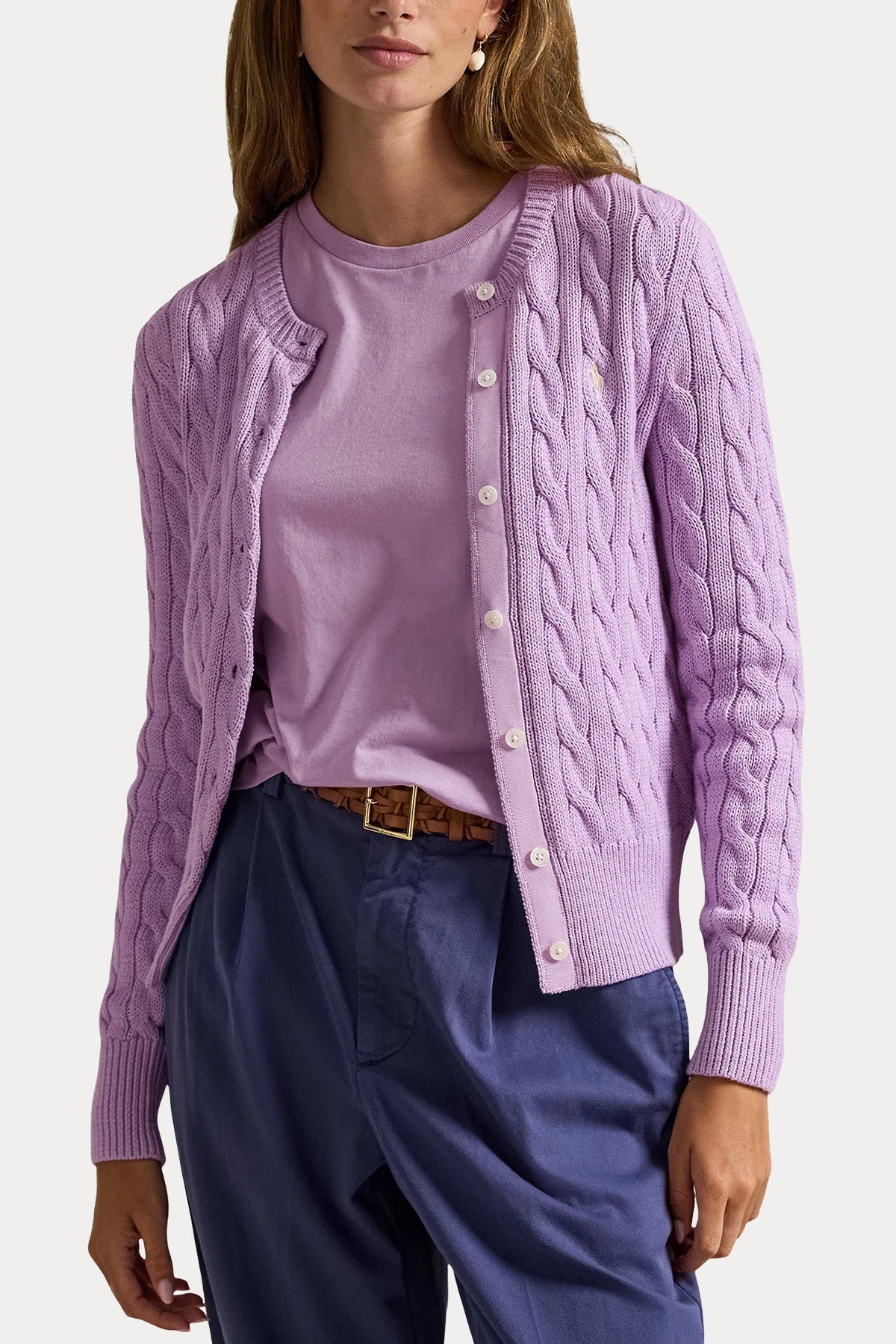 Polo Ralph Lauren Yuvarlak Yaka Saç Örgü Triko Ceket