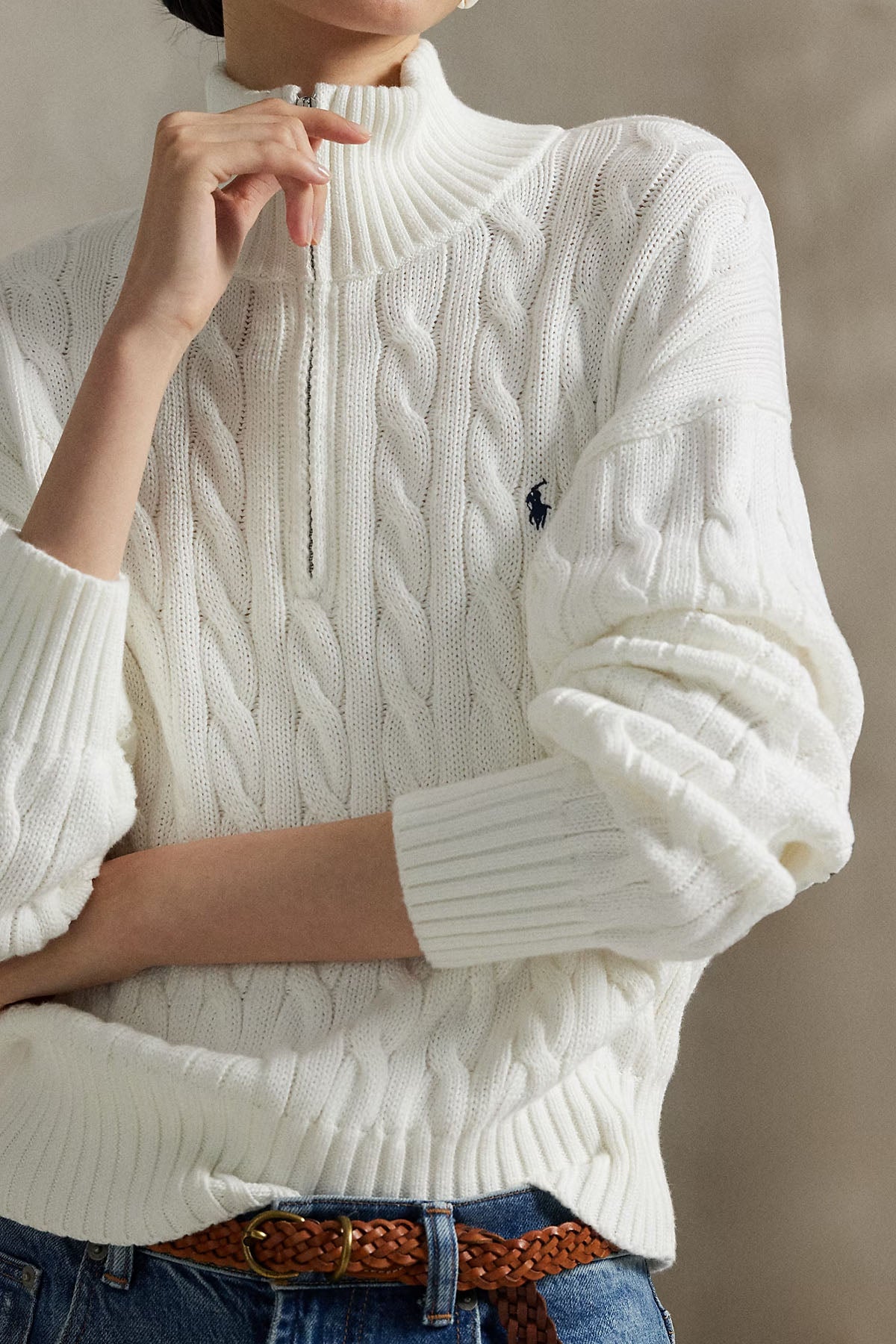 Polo Ralph Lauren Relaxed Fit Perkins Yaka Saç Örgü Triko